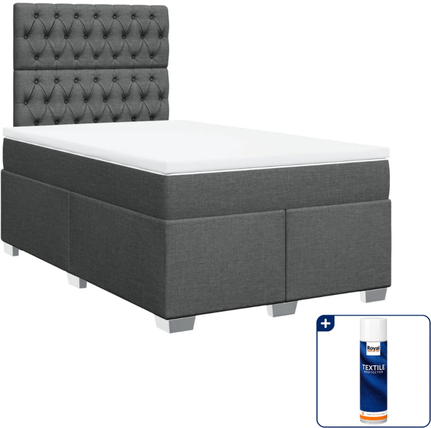 vidaXL boxspring met matras 120 x 200 cm - stof - donkergrijs - Inclusief textielbeschermer 500 ml