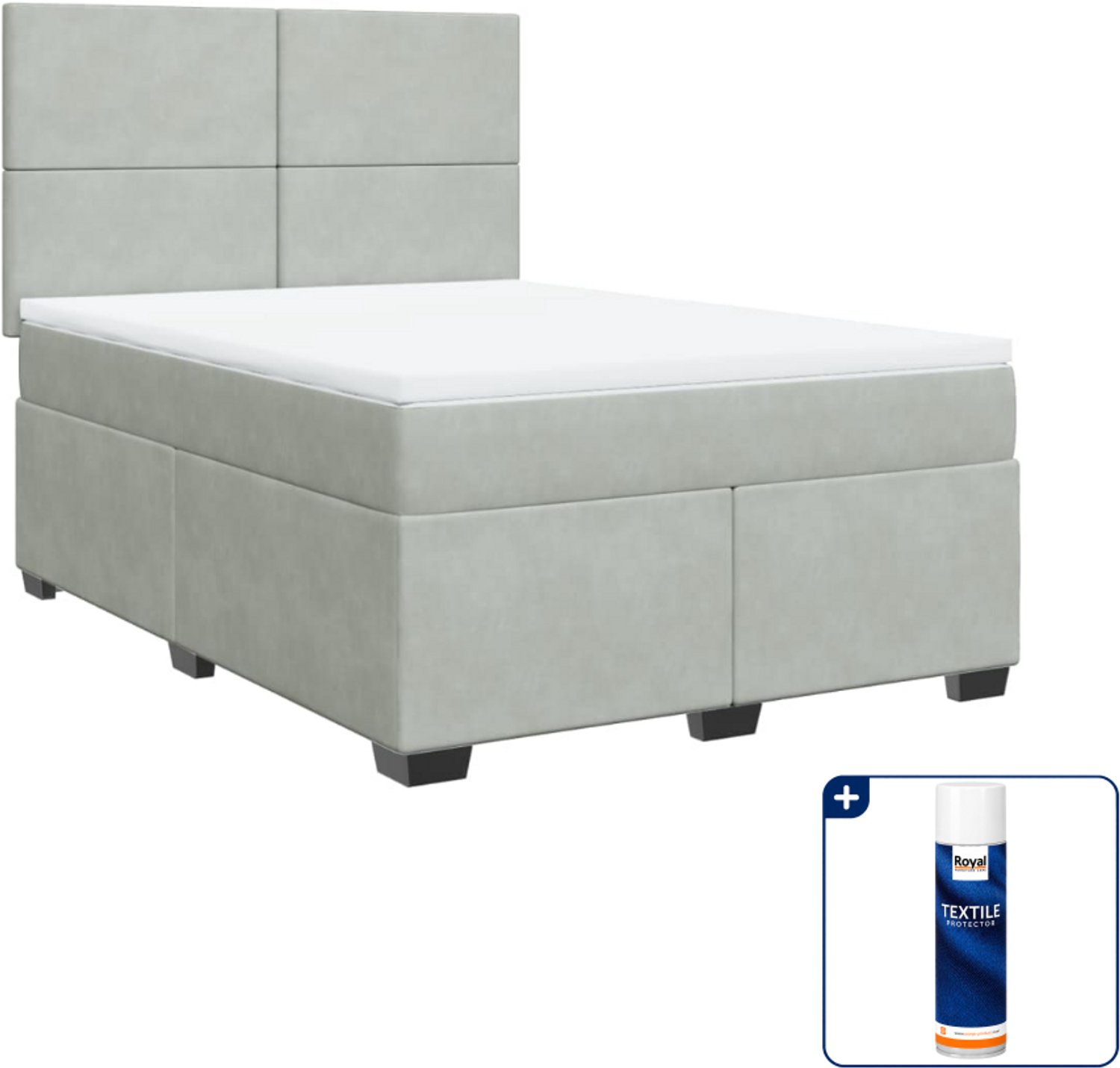 vidaXL boxspring met matras - Queensize - 160 x 200 cm - lichtgrijs - Inclusief textielbeschermer 500 ml