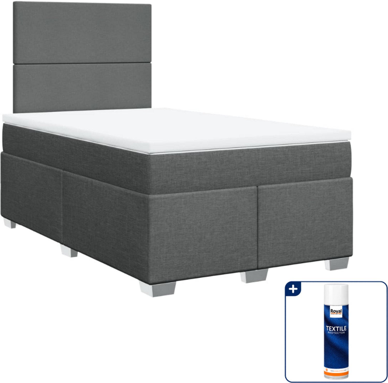 vidaXL boxspring met matras 120 x 190 cm - donkergrijs - Inclusief textielbeschermer 500 ml