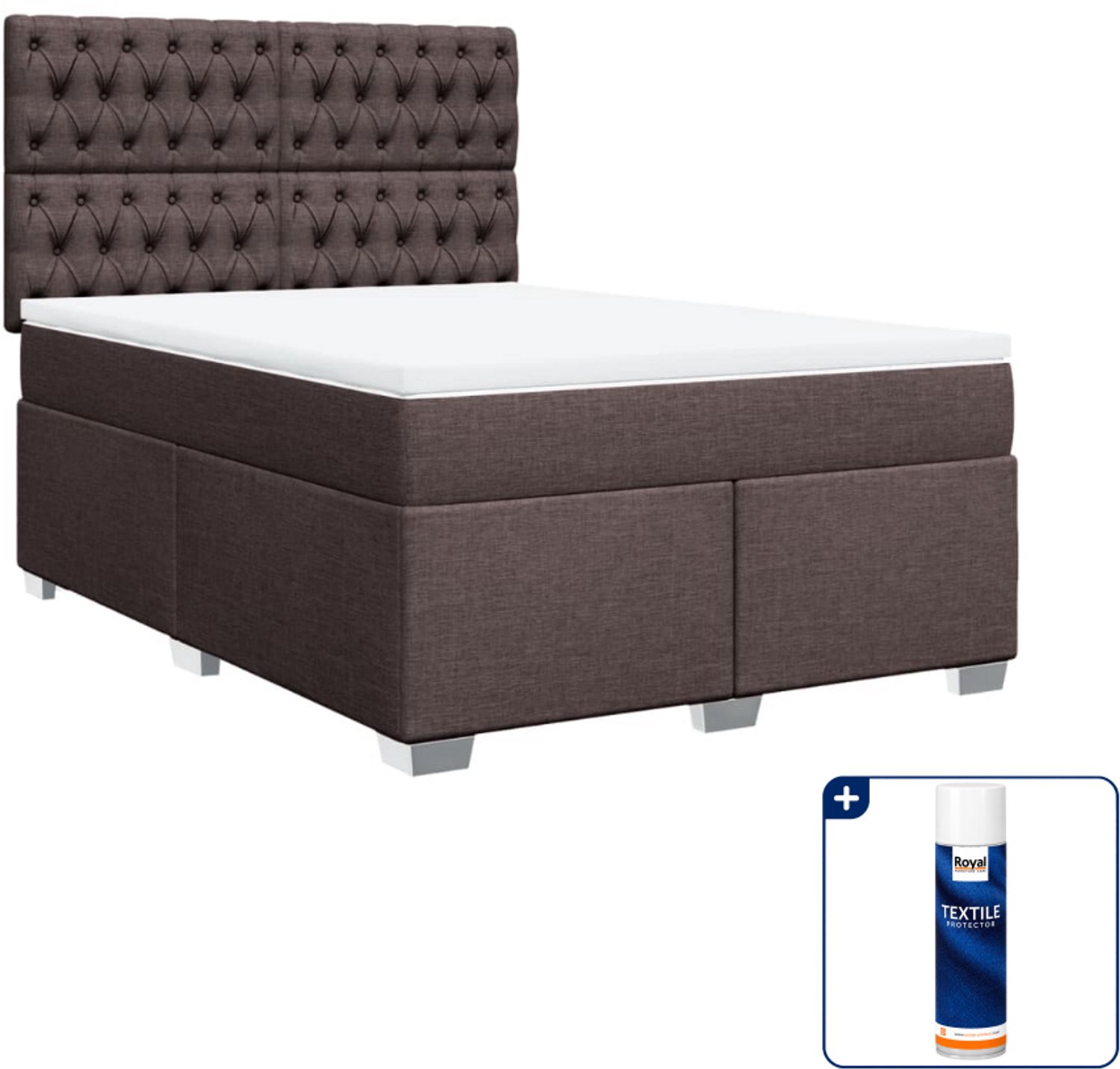vidaXL boxspring met matras - 140 x 190 cm - donkerbruin - Inclusief textielbeschermer 500 ml