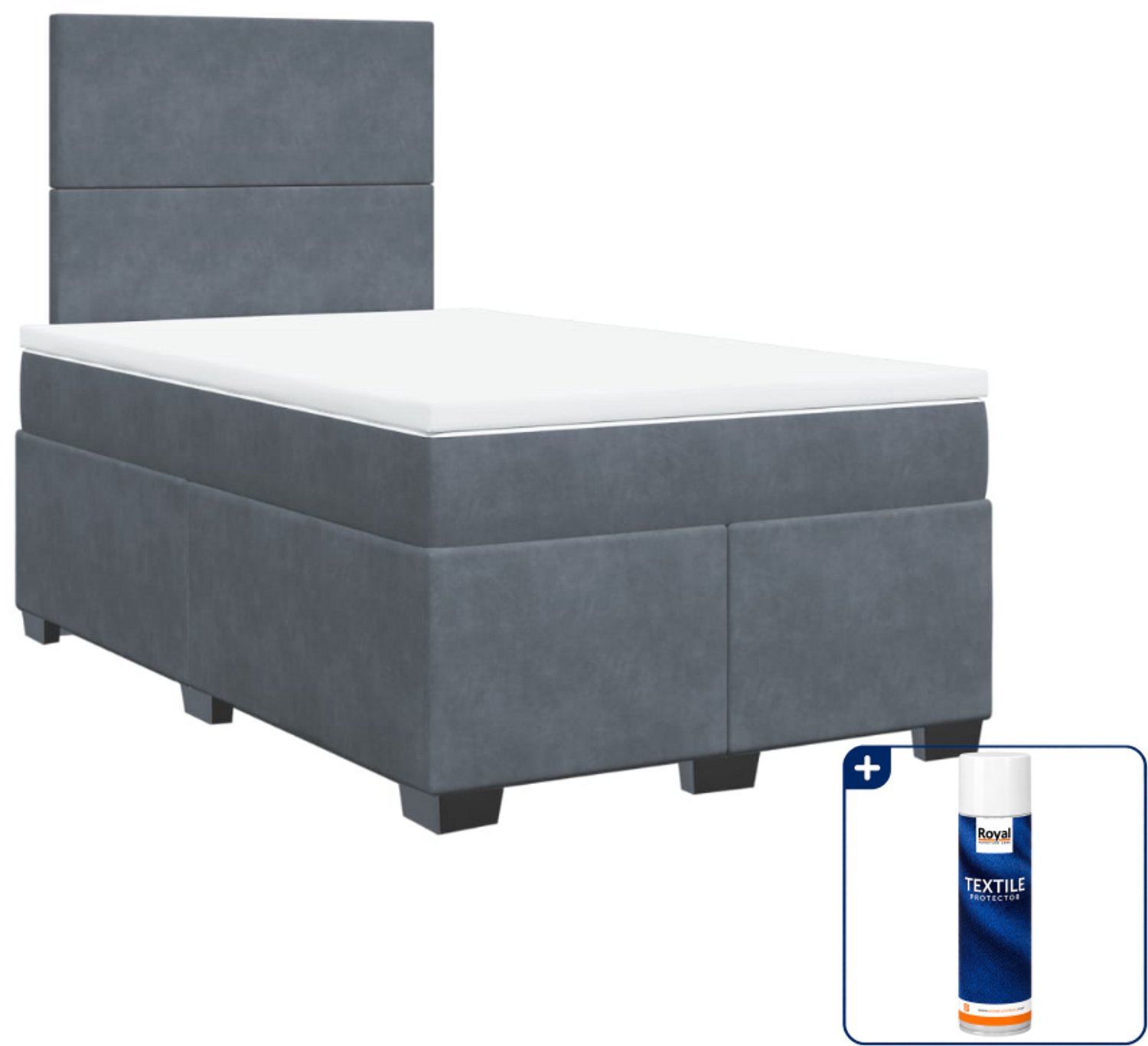 vidaXL boxspring met matras 120 x 190 cm - fluweel - donkergrijs - Inclusief textielbeschermer 500 ml