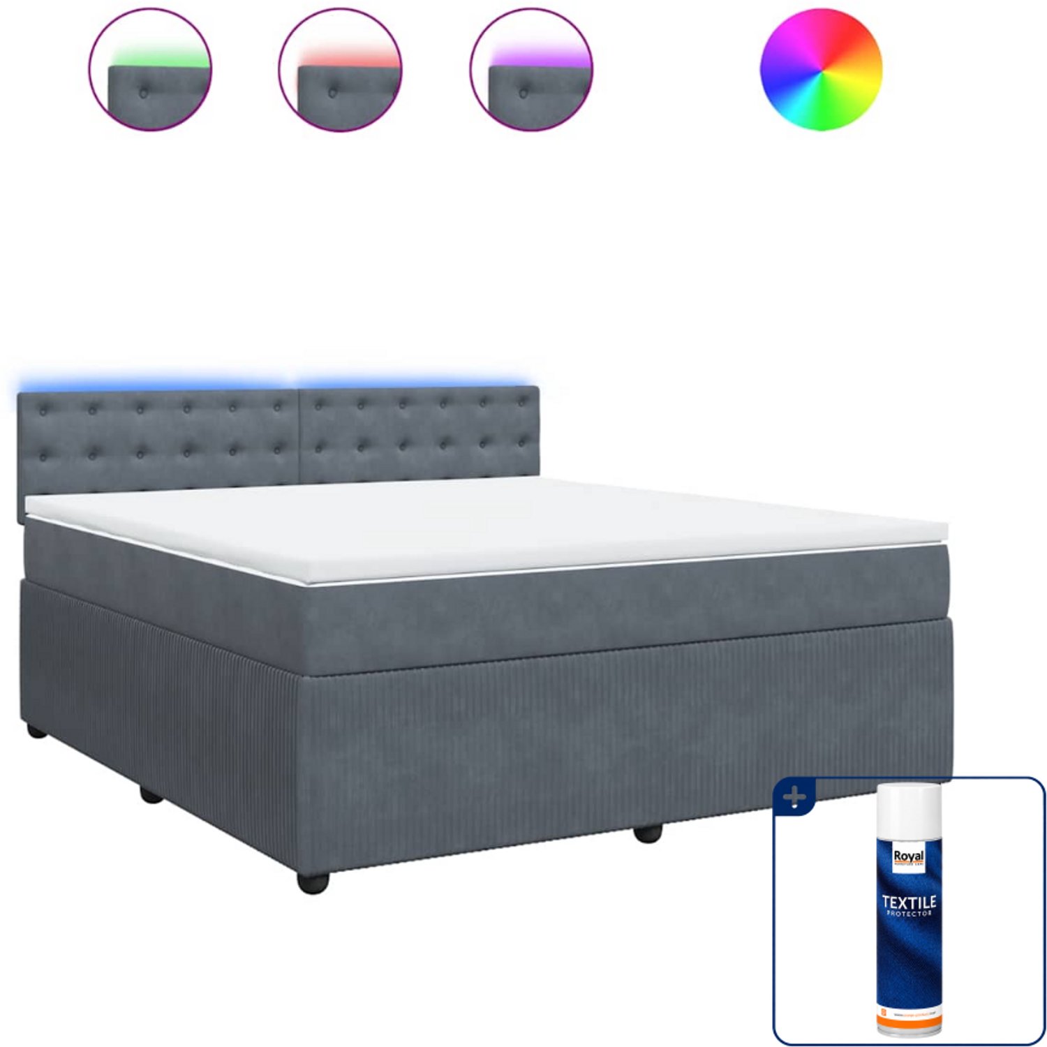 vidaXL Kingsize boxspring met matras - 180 x 200 cm - donkergrijs - Inclusief textielbeschermer 500 ml