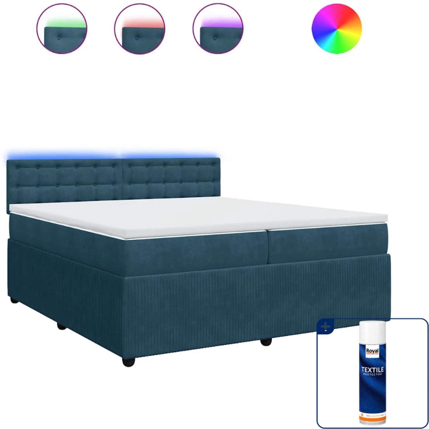 vidaXL Super kingsize boxspring met matras - 200 x 200 cm - blauw - Inclusief textielbeschermer 500 ml