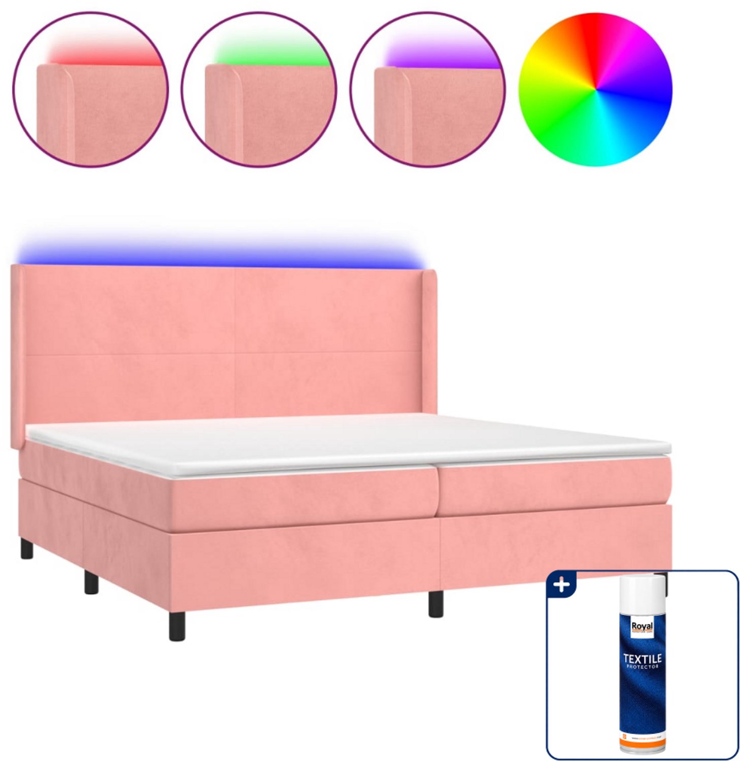 vidaXL Boxspring met matras en LED - Super kingsize - 200x200 - roze - Inclusief textielbeschermer 500 ml