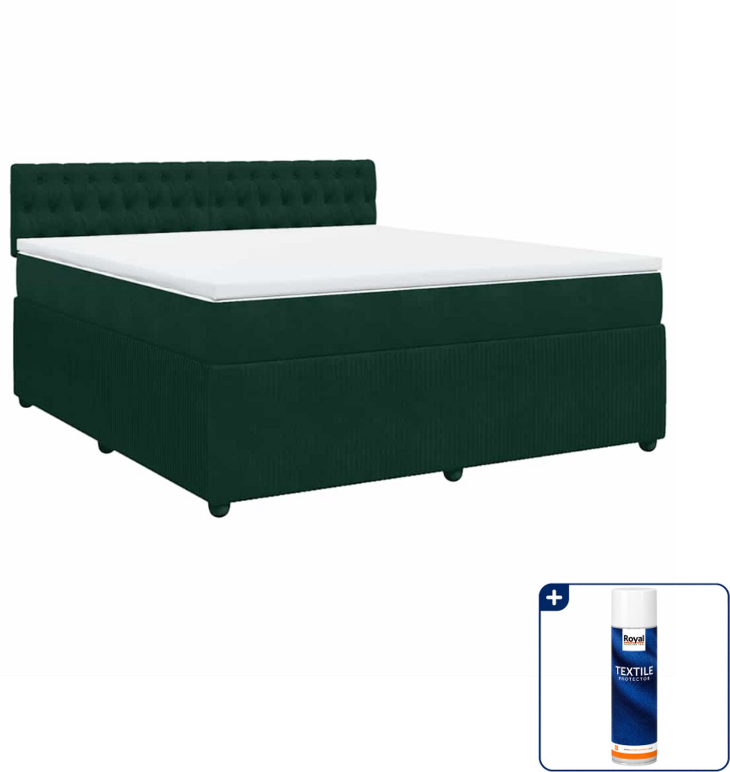 vidaXL Kingsize boxspring met matras - 180 x 200 cm - fluweel - donkergroen - Inclusief textielbeschermer 500 ml