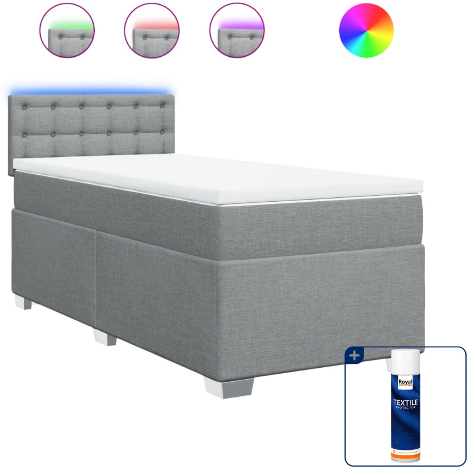 vidaXL boxspring met matras 90 x 190 cm - stof - lichtgrijs - Inclusief textielbeschermer 500 ml
