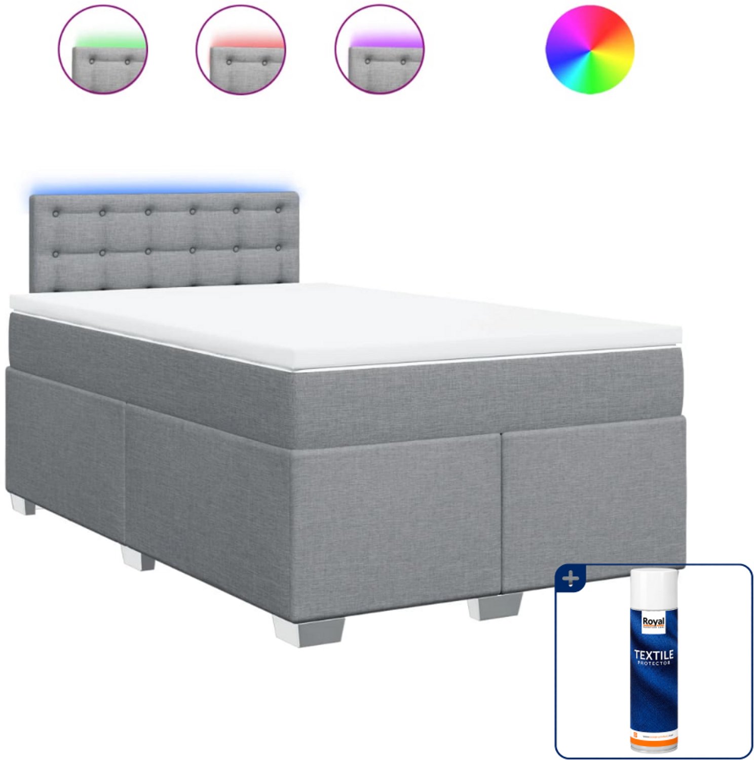 vidaXL boxspring met matras 120 x 190 cm - stof - lichtgrijs - Inclusief textielbeschermer 500 ml