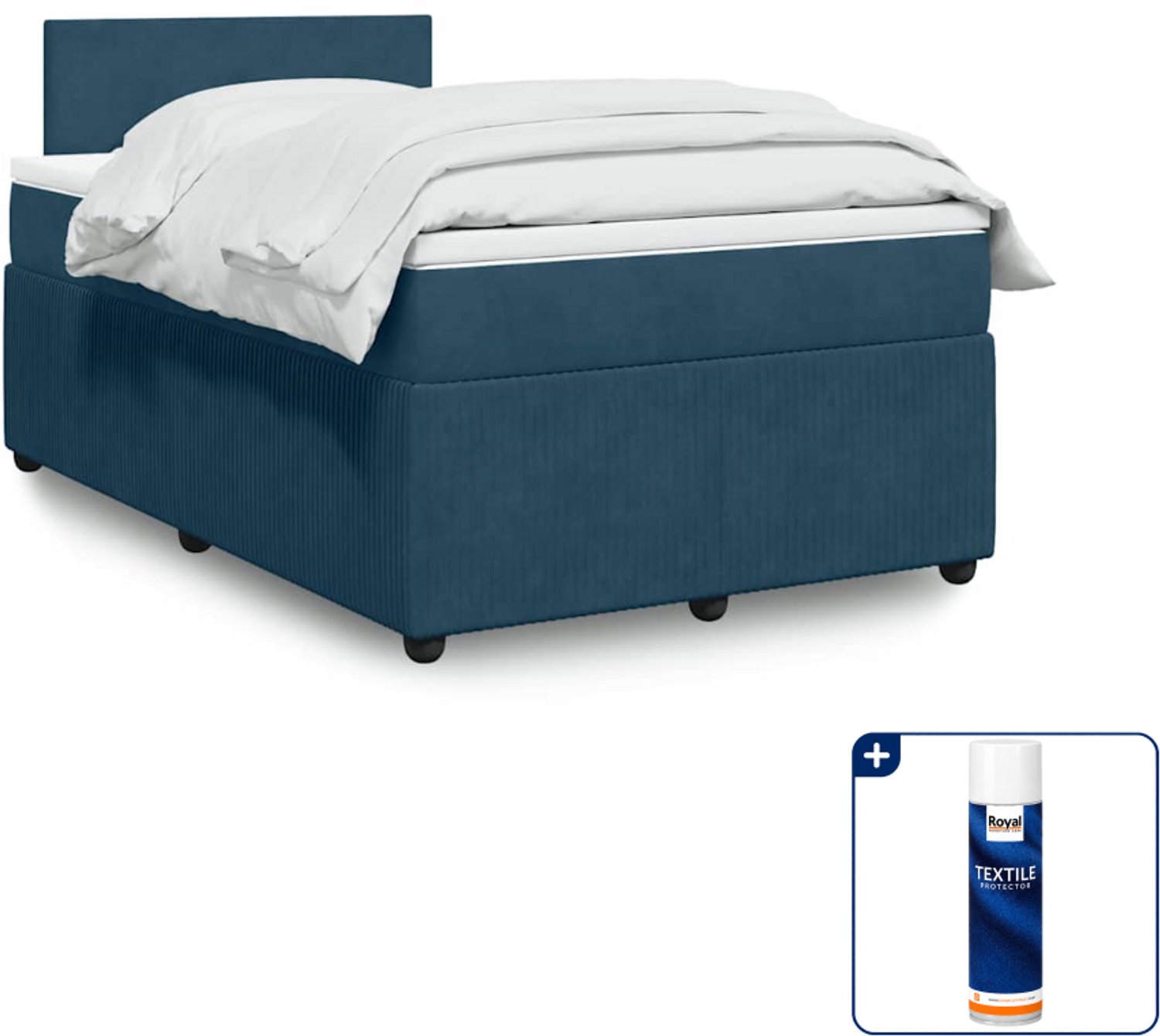 vidaXL boxspring met matras 120 x 190 cm - fluweel - blauw - Inclusief textielbeschermer 500 ml