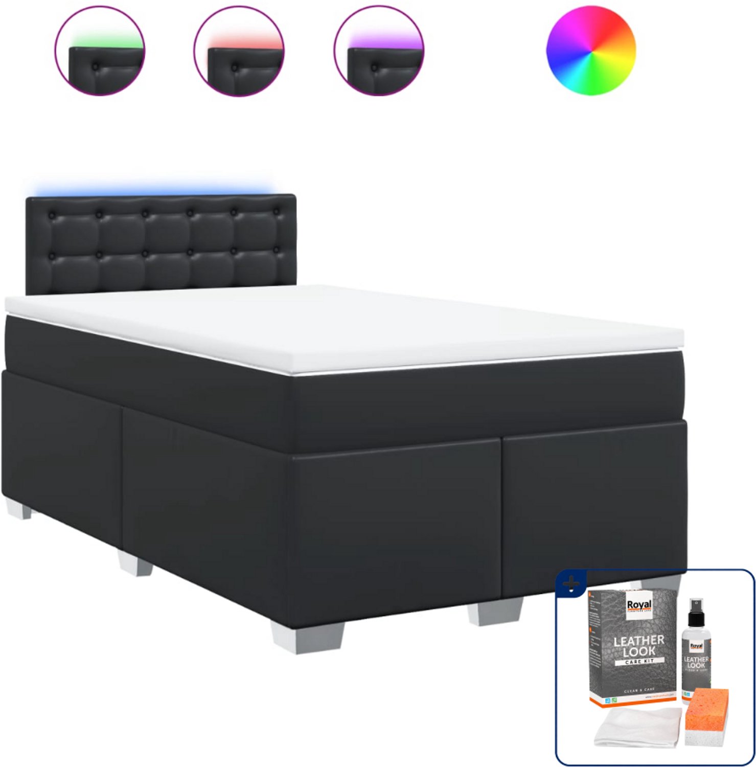 vidaXL boxspring met matras - 120 x 200 cm - kunstleer - zwart - Inclusief onderhoudsset voor kunstleer 150 ml