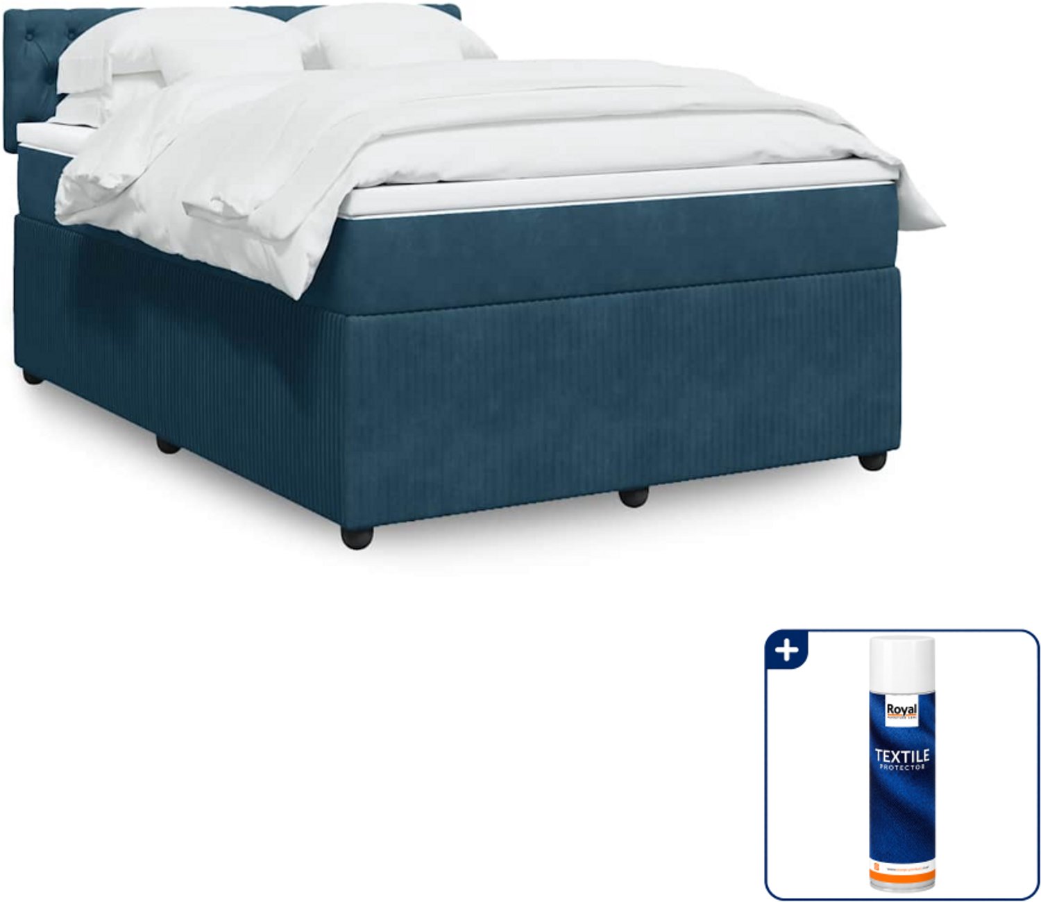 vidaXL boxspring Queensize - 160 x 200 cm - fluweel - blauw - Inclusief textielbeschermer 500 ml