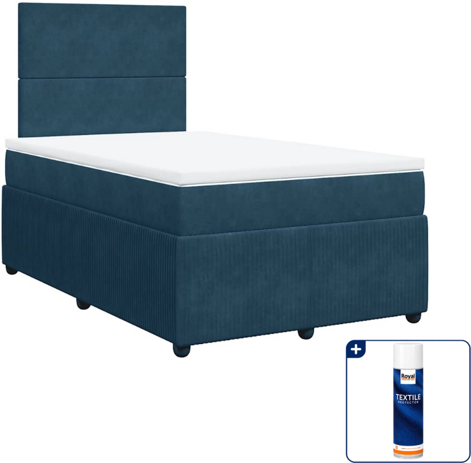 vidaXL boxspring met matras - 120 x 200 cm - fluweel - donkerblauw - Inclusief textielbeschermer 500 ml