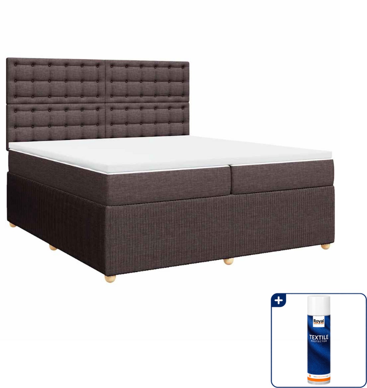 vidaXL Boxspring met matras - Super kingsize - 200 x 200 cm - donkerbruin - Inclusief textielbeschermer 500 ml