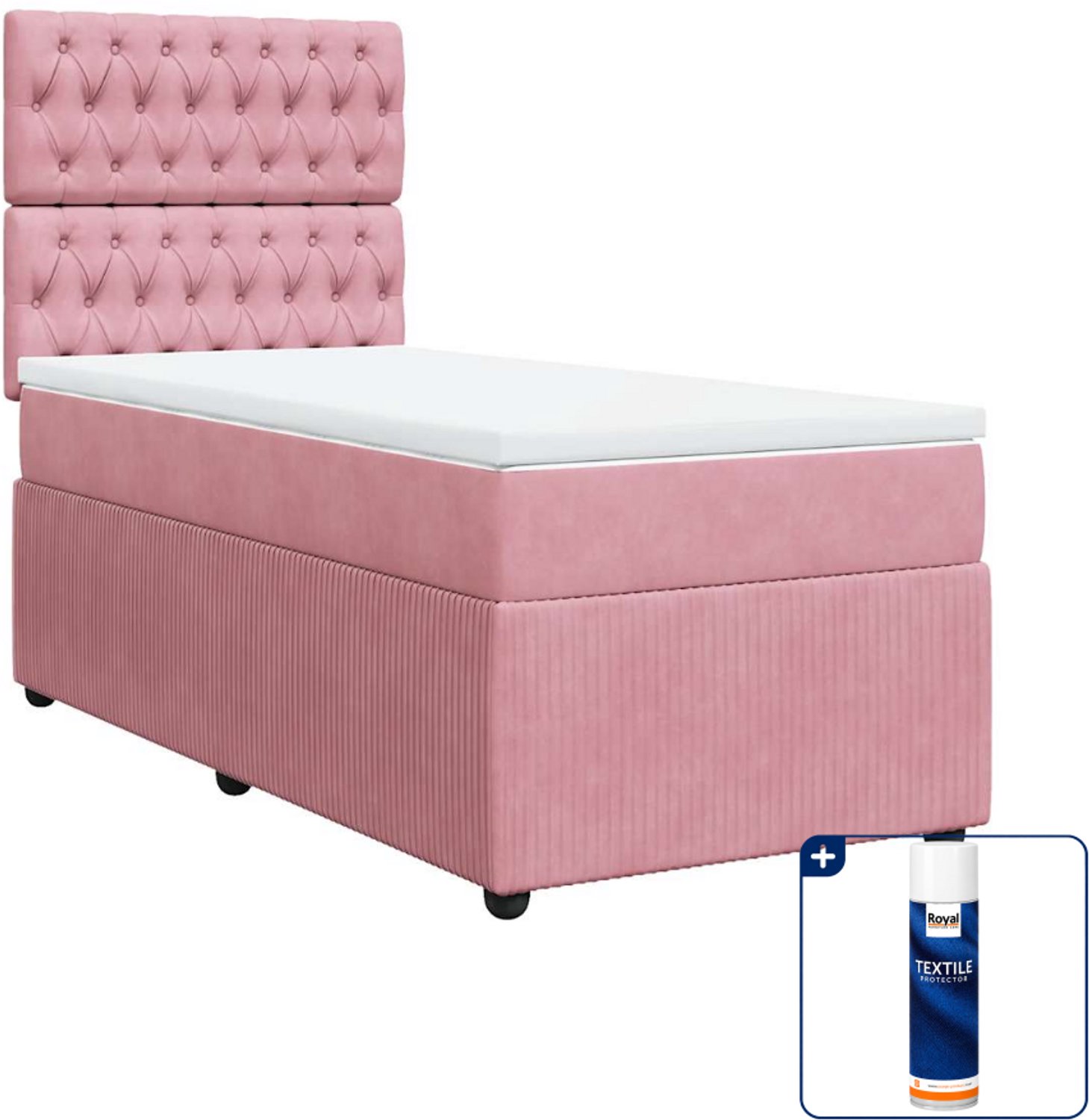 vidaXL boxspring met matras 90 x 190 cm - fluweel - roze - Inclusief textielbeschermer 500 ml