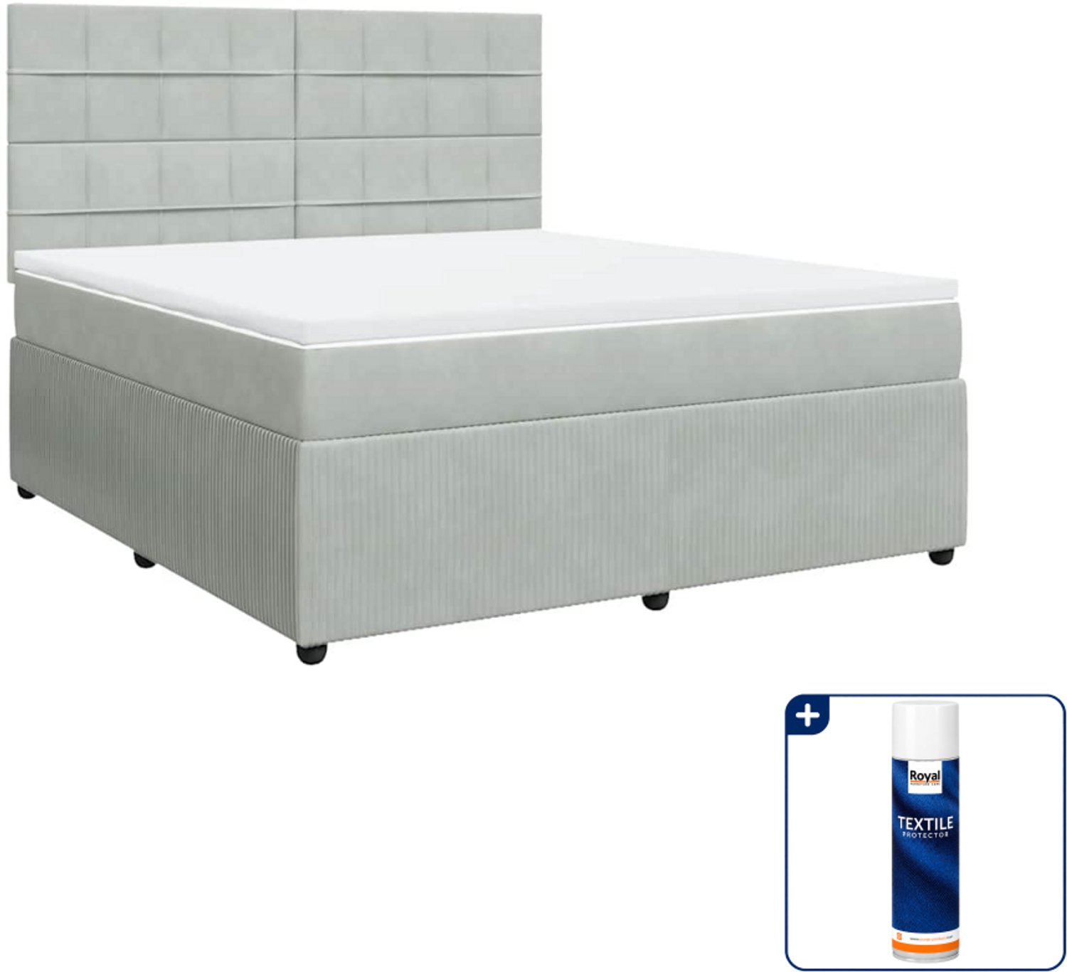 vidaXL Kingsize boxspring met matras - 180 x 200 cm - lichtgrijs - Inclusief textielbeschermer 500 ml