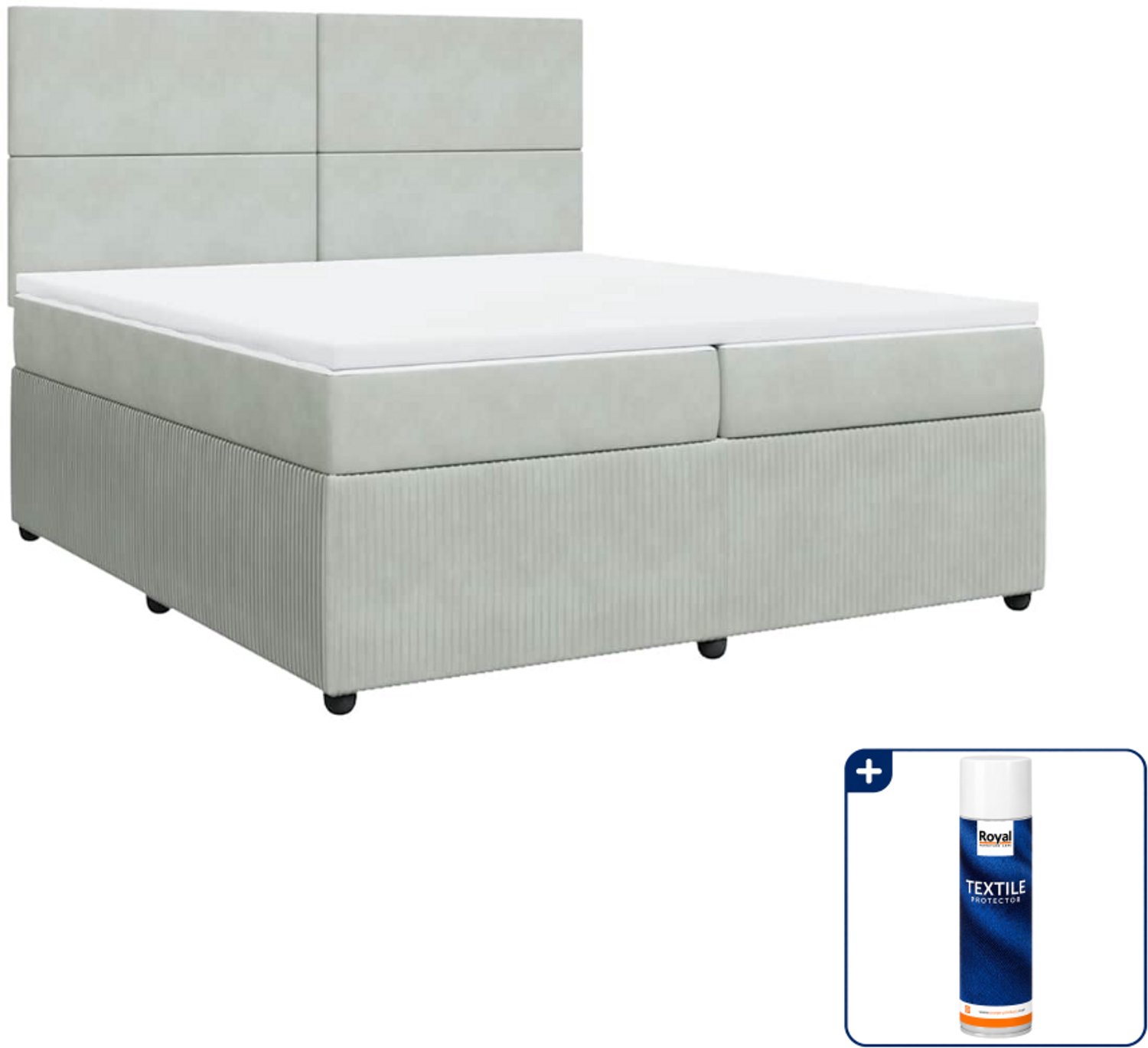 vidaXL boxspring met matras - super kingsize - 200 x 200 cm - lichtgrijs - Inclusief textielbeschermer 500 ml