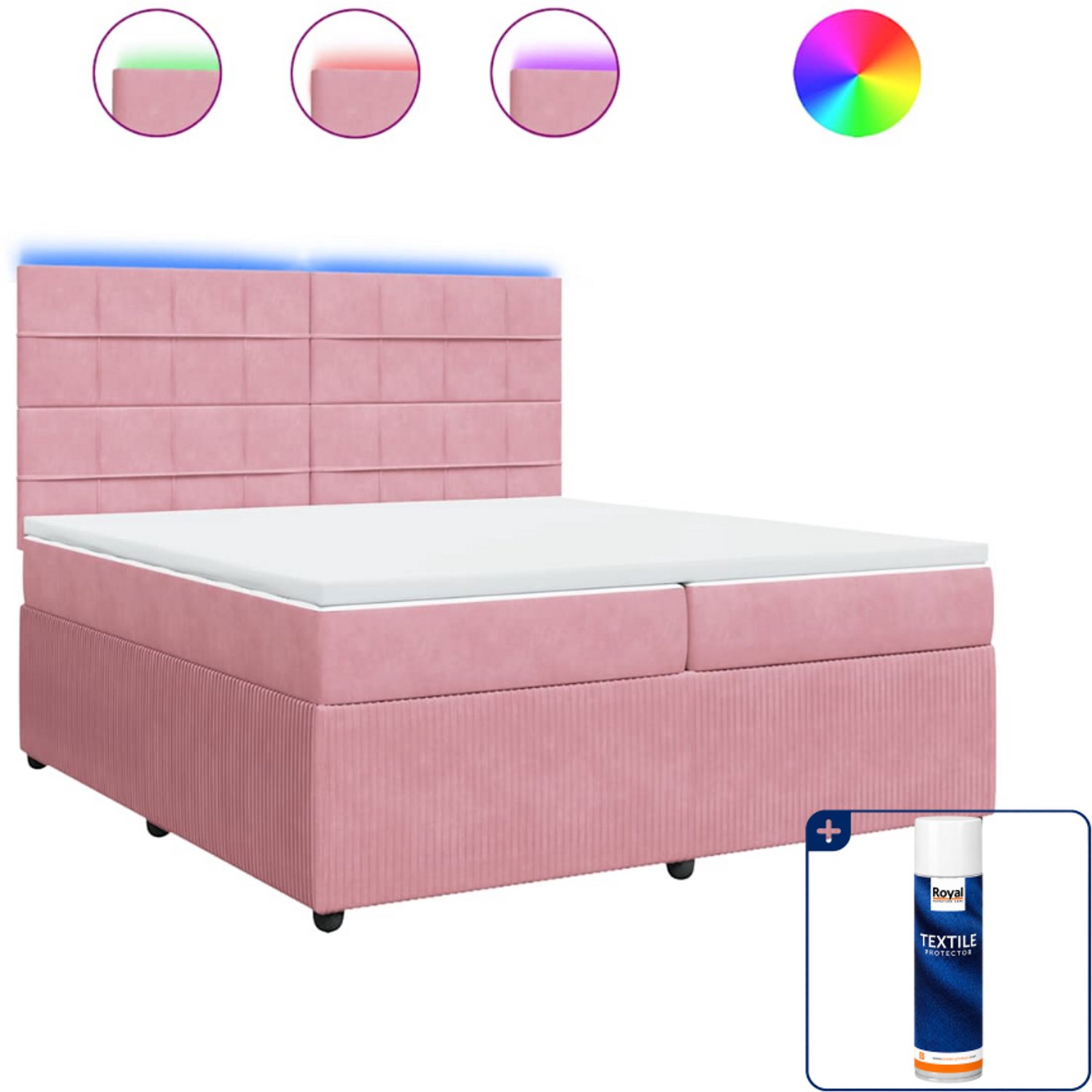 vidaXL Boxspring - Super kingsize - 200 x 200 cm - fluweel - roze - Inclusief textielbeschermer 500 ml