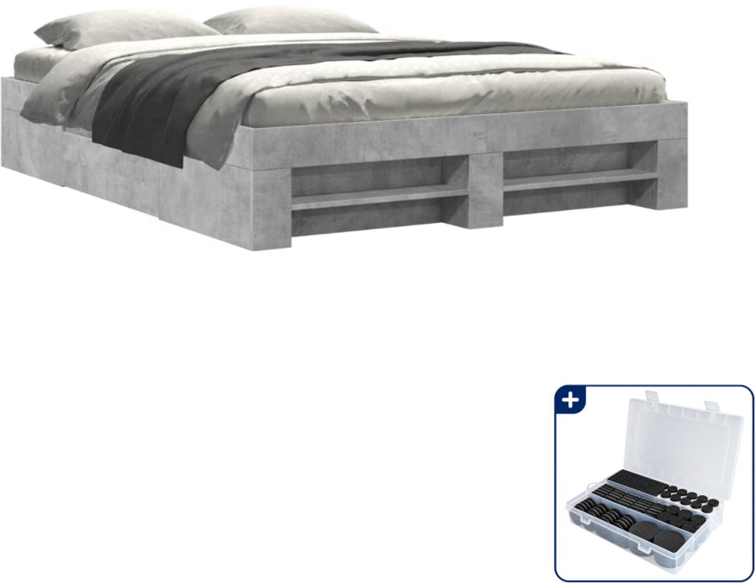 vidaXL bedframe - 150 x 200 cm - bewerkt hout - betongrijs - Inclusief antikrasvilt 177-delig bruin
