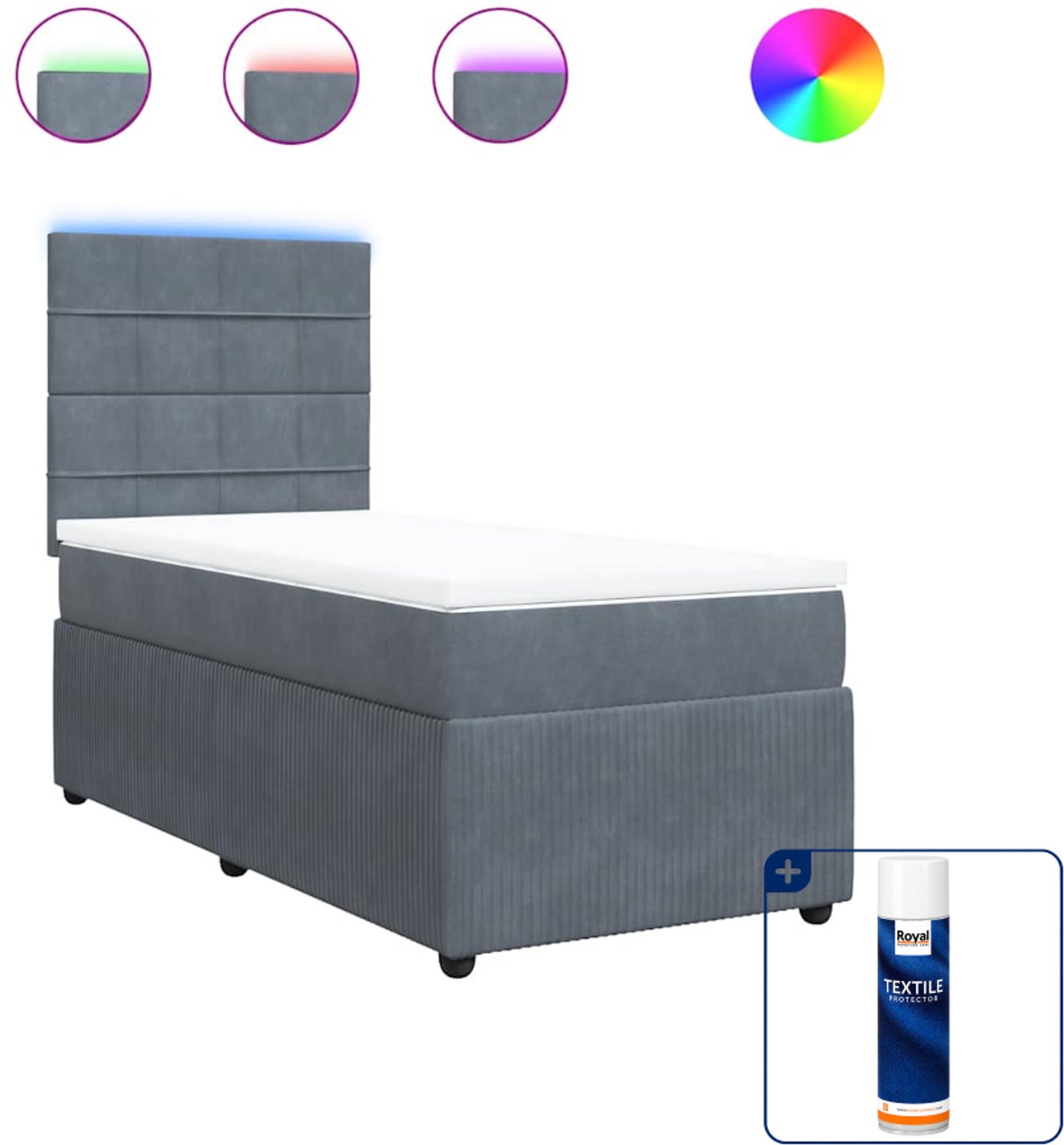 vidaXL Boxspring - 100 x 200 cm - fluweel - donkergrijs - Inclusief textielbeschermer 500 ml Wit