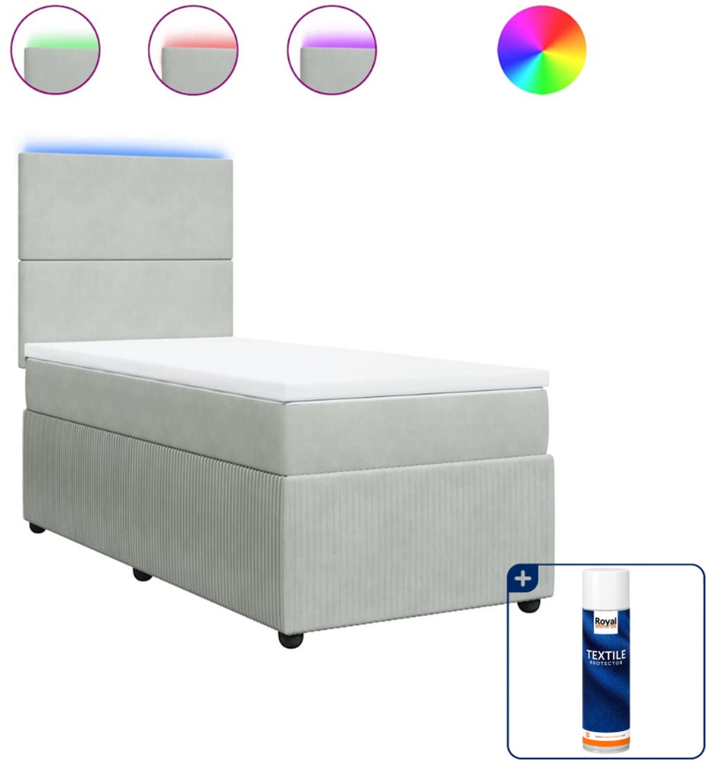 vidaXL boxspring met matras 100 x 200 cm - fluweel - lichtgrijs - Inclusief textielbeschermer 500 ml