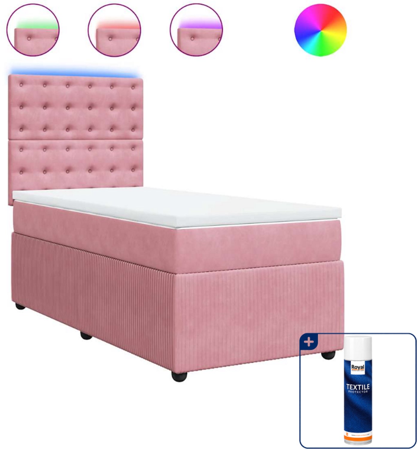 vidaXL boxspring met matras - 100 x 200 cm - fluweel - roze - Inclusief textielbeschermer 500 ml Grijs