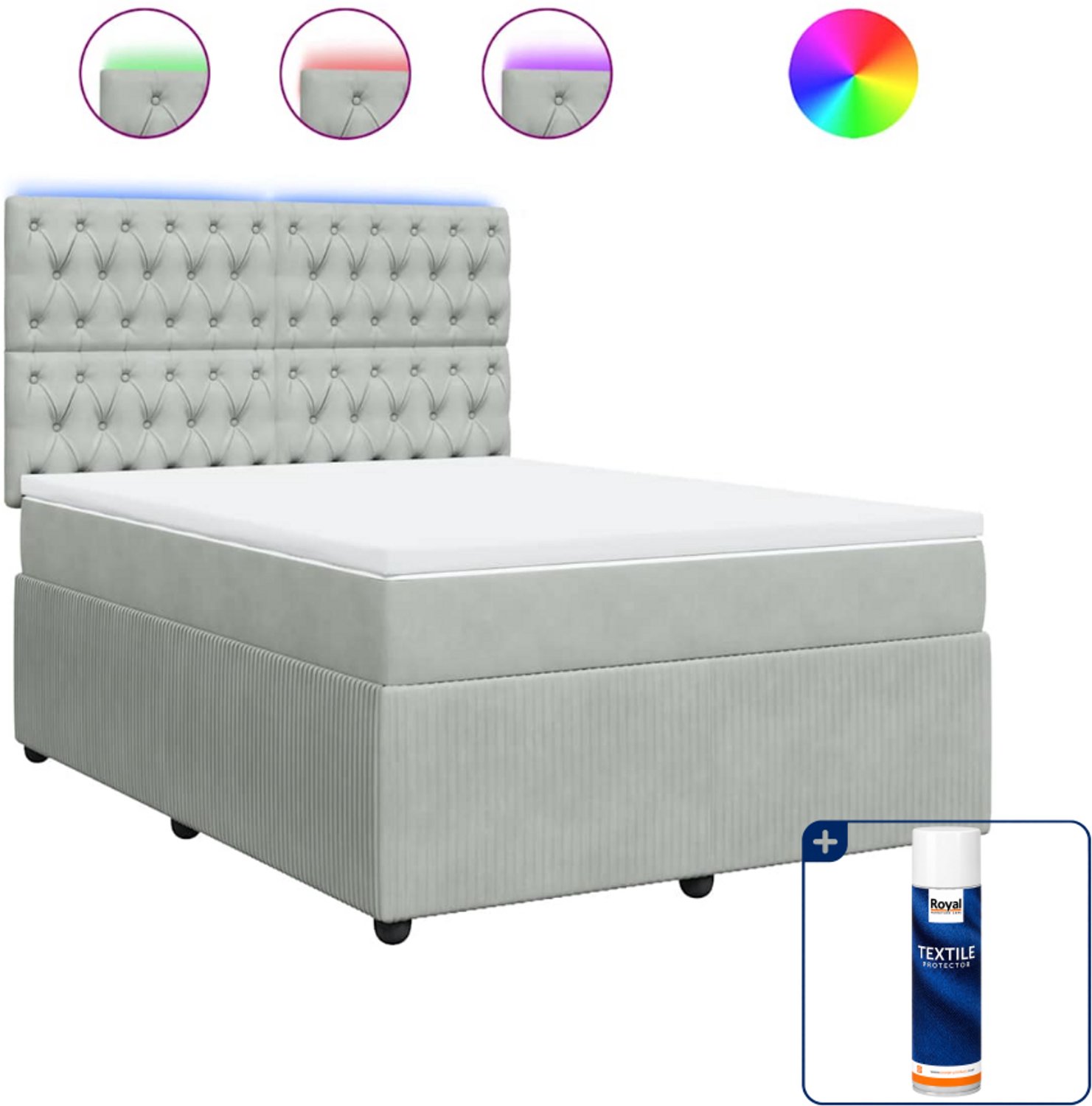 vidaXL Queensize boxspring met matras - 160 x 200 cm - lichtgrijs - Inclusief textielbeschermer 500 ml