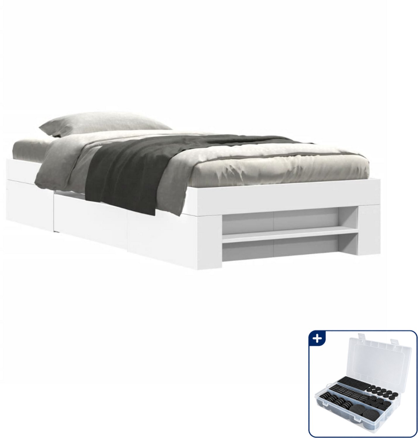 vidaXL bedframe 90 x 200 cm - bewerkt hout - wit - Inclusief antikrasvilt 177-delig Bruin