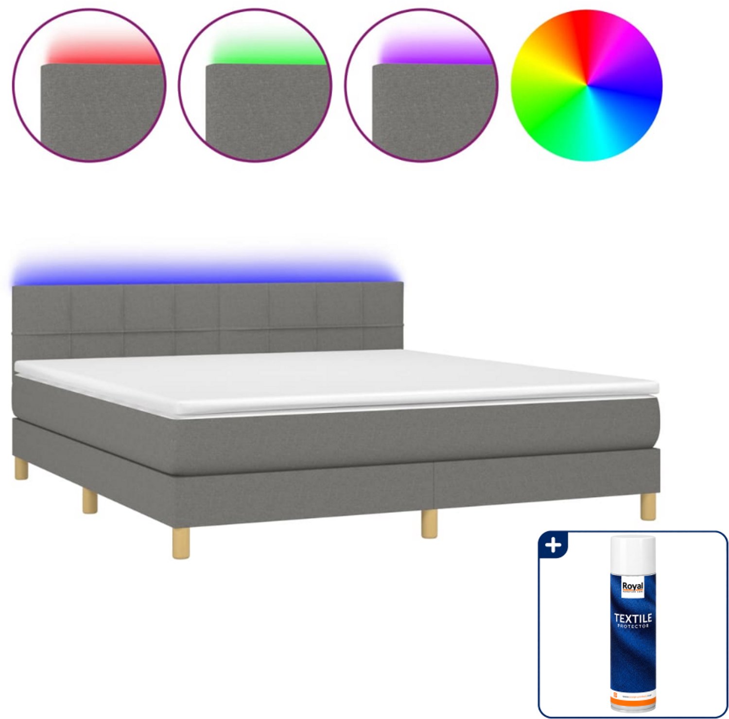 vidaXL Boxspring Kingsize - 180 x 200 cm - donkergrijs - Inclusief textielbeschermer 500 ml