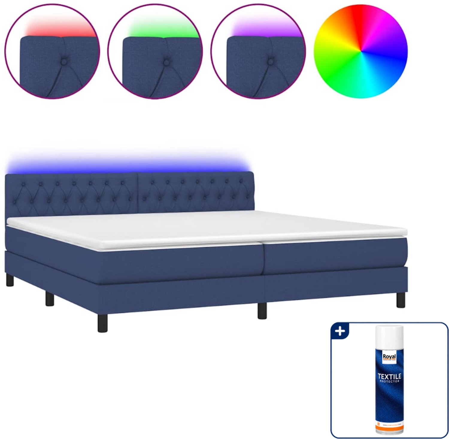 vidaXL Super kingsize boxspring met matras en LED - 200 x 200 cm - blauw - Inclusief textielbeschermer 500 ml
