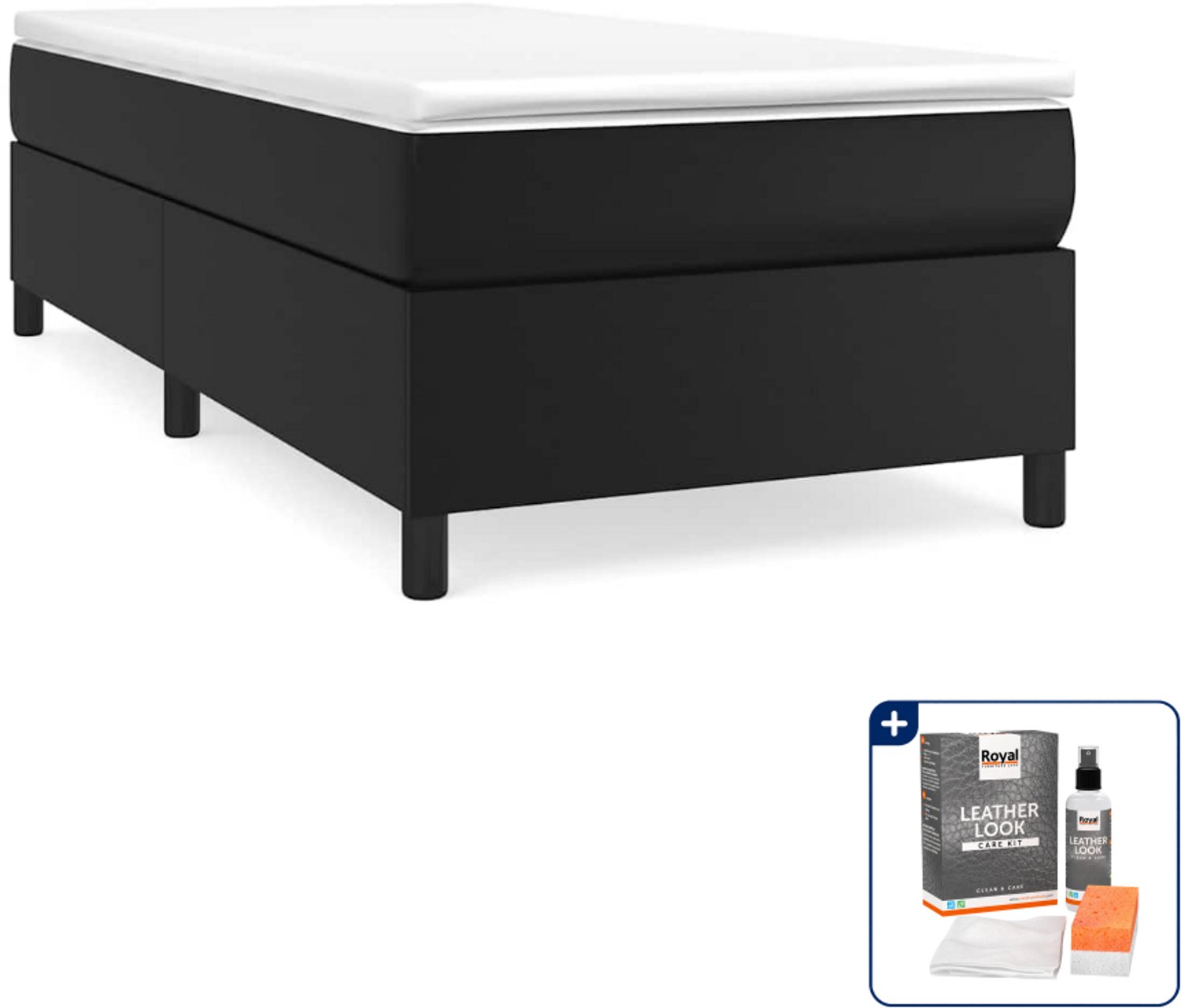 vidaXL boxspring met matras 90x200 cm - kunstleer - zwart - Inclusief onderhoudsset voor kunstleer 150 ml