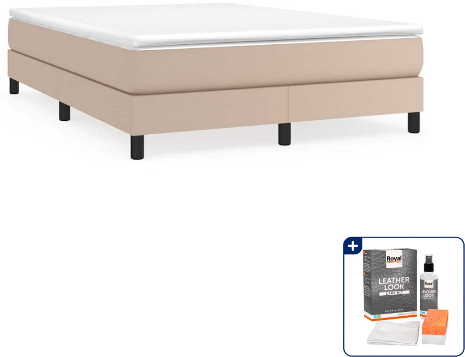 vidaXL Small double boxspring met matras - 140 x 200 cm - cappuccino - Inclusief onderhoudsset voor kunstleer 150 ml Bruin