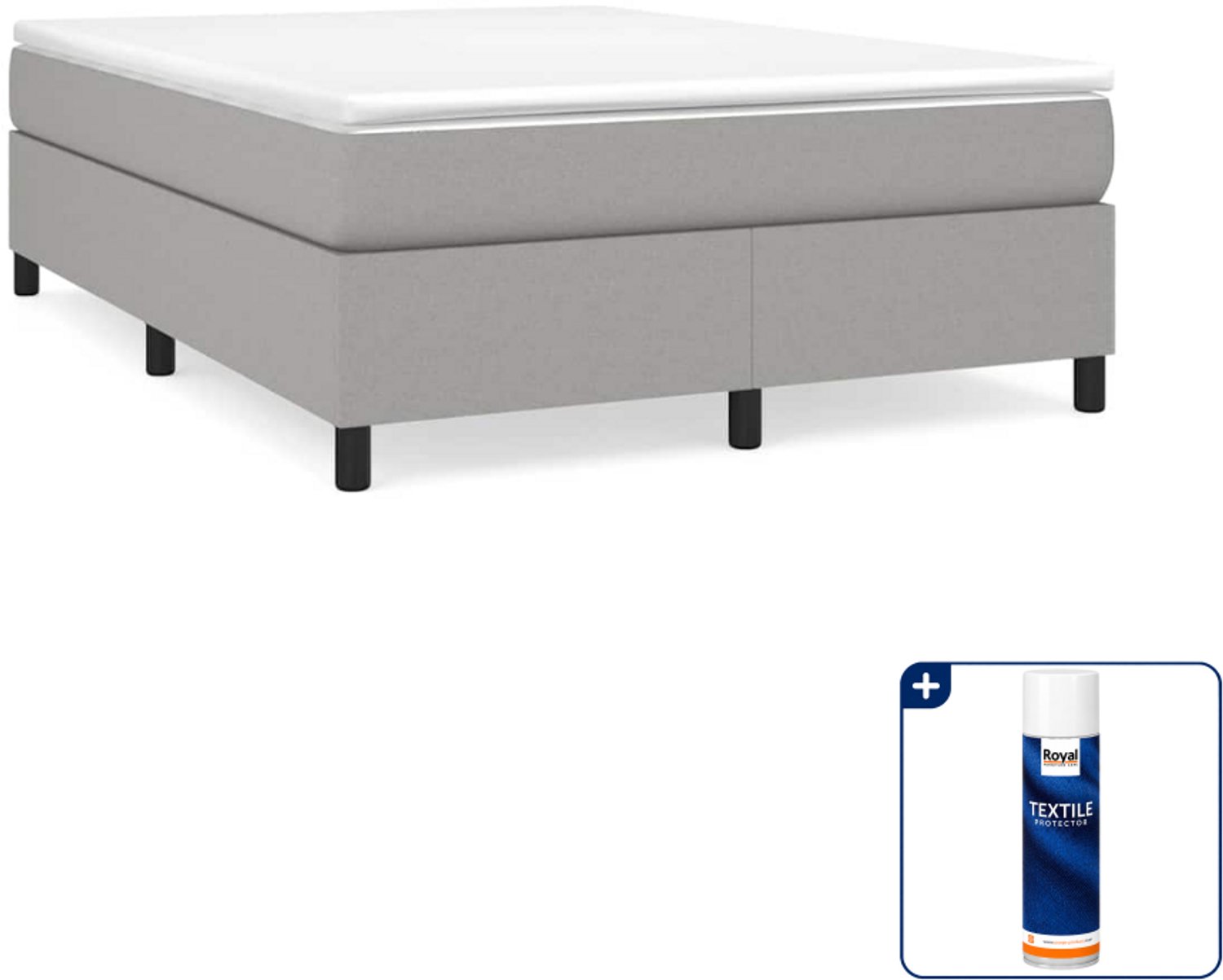 vidaXL boxspring met matras - Small double - 140 x 200 cm - lichtgrijs - Inclusief textielbeschermer 500 ml