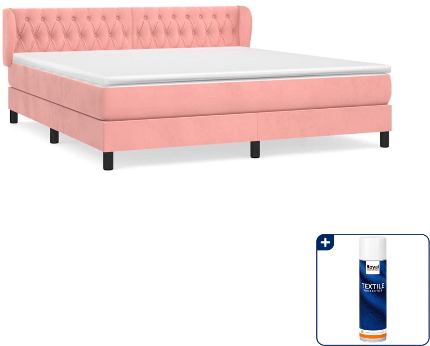 vidaXL Boxspring Kingsize - 180 x 200 cm - fluweel - roze - Inclusief textielbeschermer 500 ml