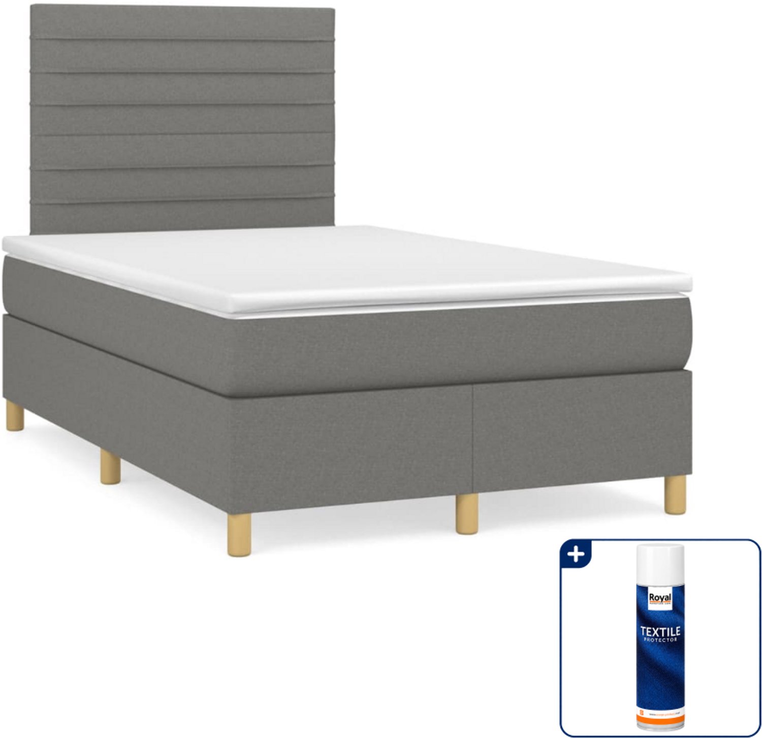 vidaXL boxspring met matras 120 x 200 cm - donkergrijs - Inclusief textielbeschermer 500 ml