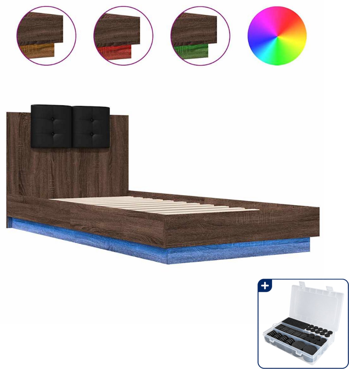 vidaXL bedframe met LED - 100 x 200 cm - bruineiken - Inclusief antikrasvilt 177-delig