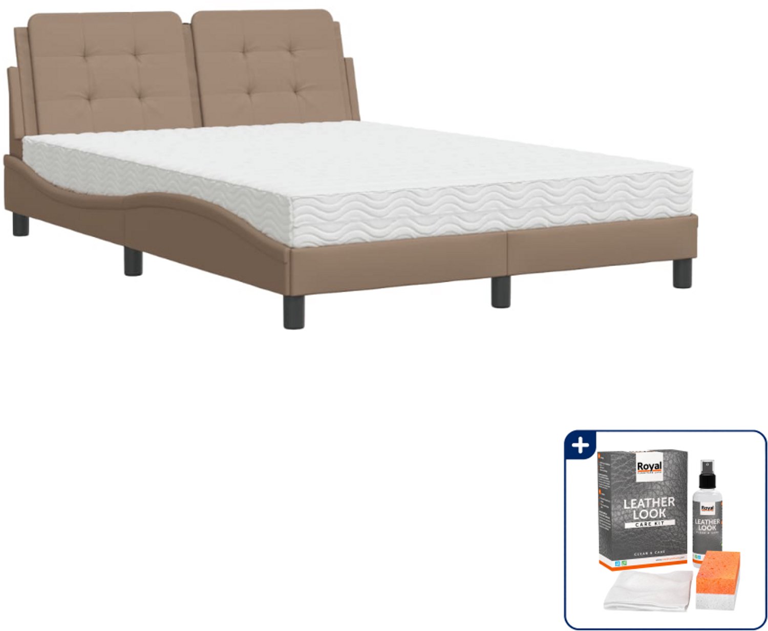 vidaXL bed met matras Zadar - 120 x 200 cm - kunstleer - cappuccino - Inclusief onderhoudsset voor kunstleer 150 ml Grijs