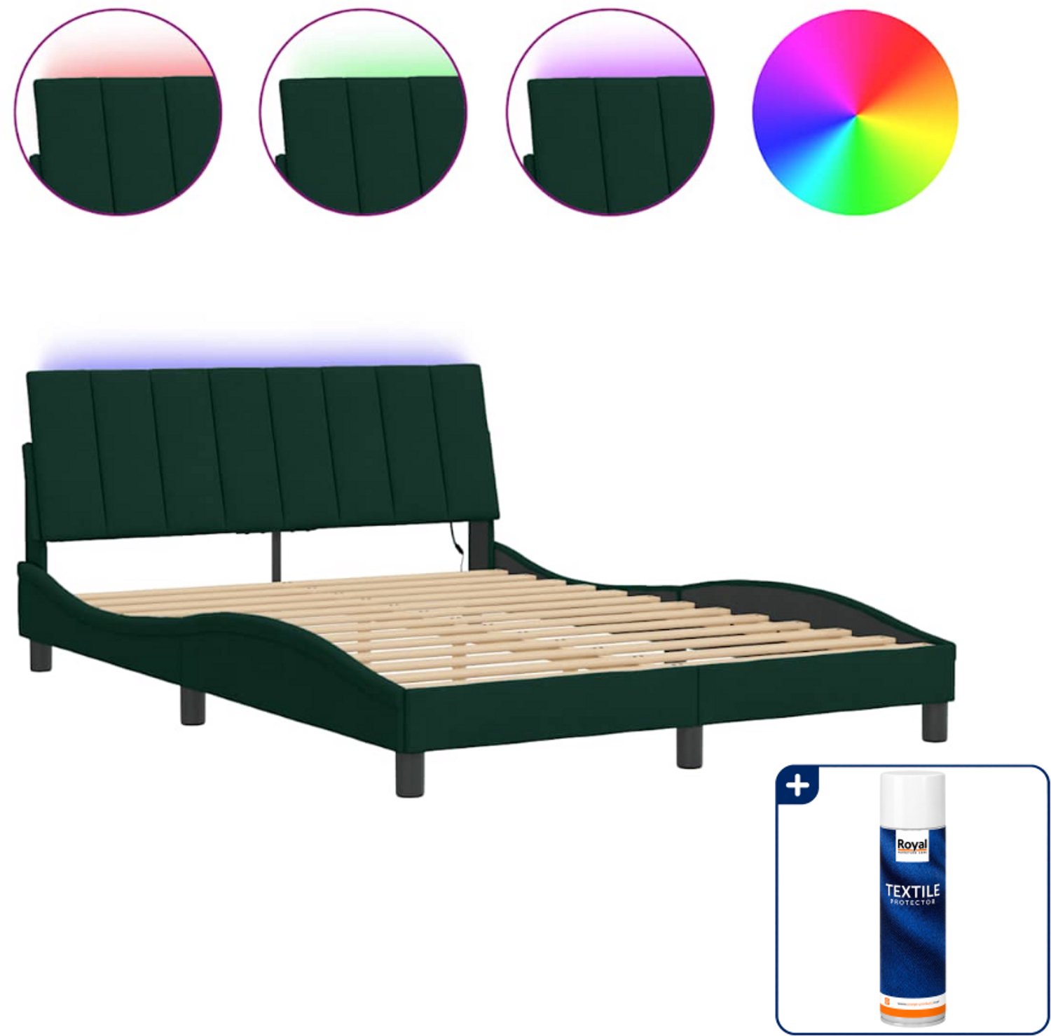 vidaXL Hanko bedframe met LED - Small double - 140 x 200 cm - donkergroen - Inclusief textielbeschermer 500 ml