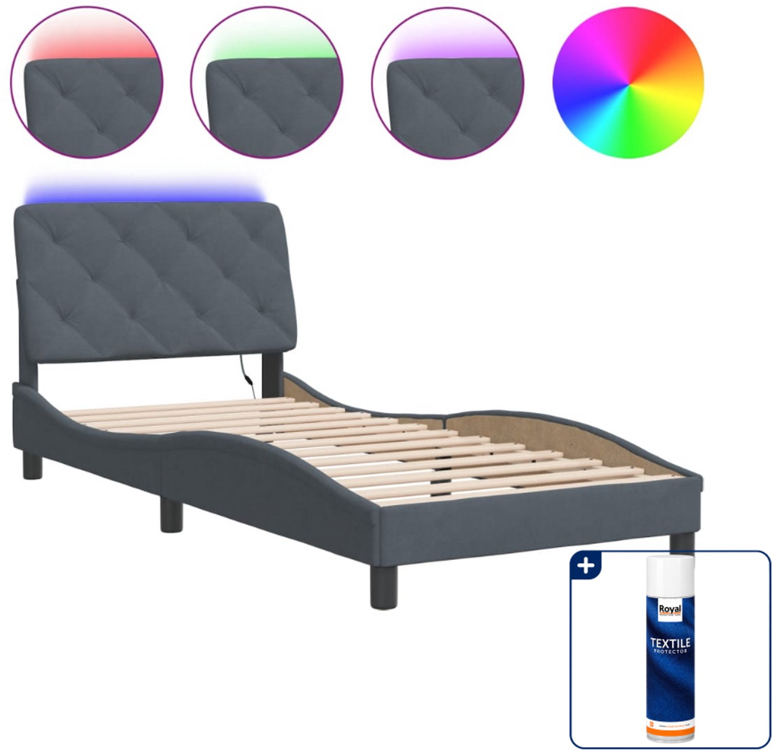 vidaXL bedframe met led - 80 x 200 cm - fluweel - donkergrijs - Inclusief textielbeschermer 500 ml