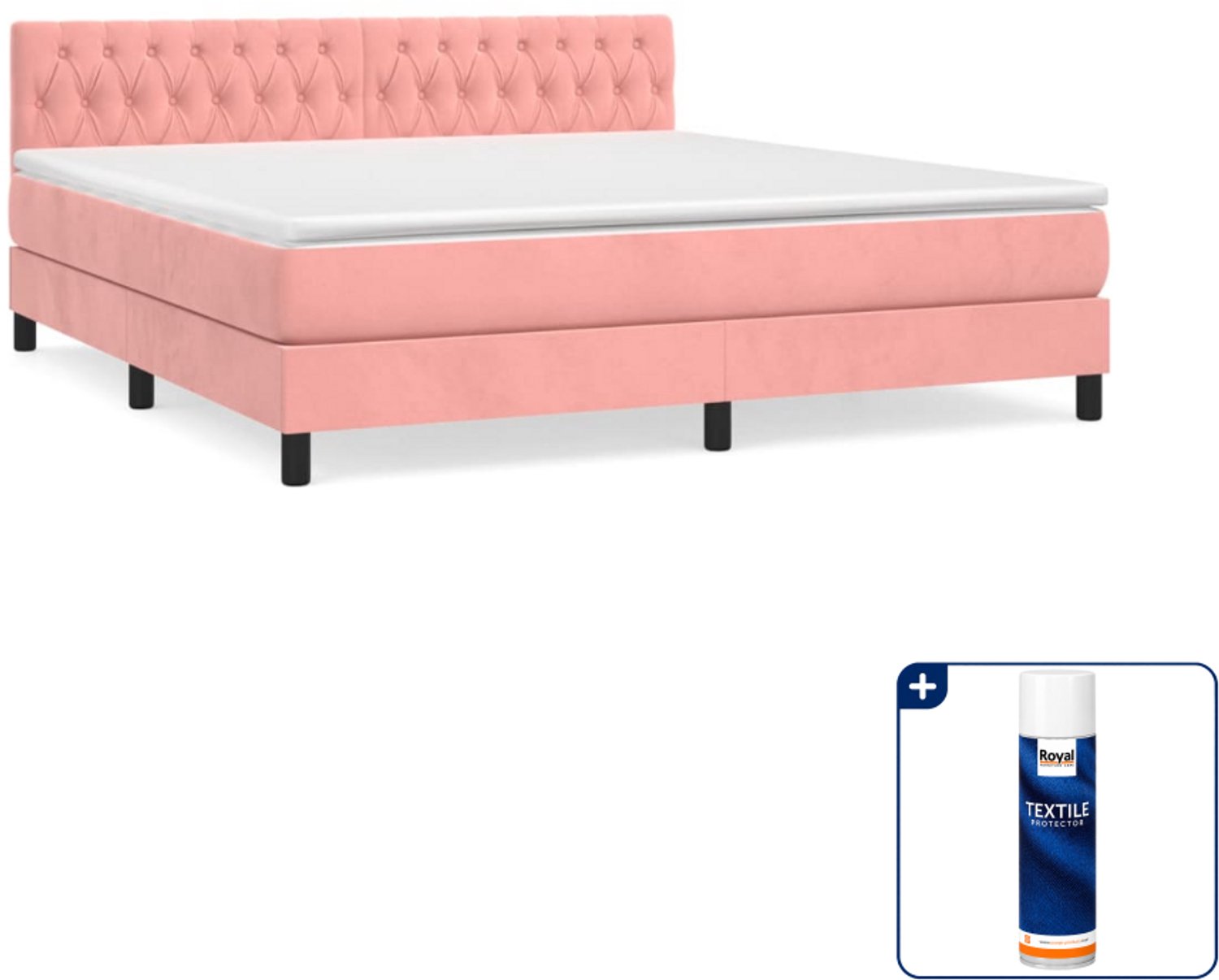 vidaXL Kingsize boxspring met matras - 180 x 200 cm - fluweel - roze - Inclusief textielbeschermer 500 ml