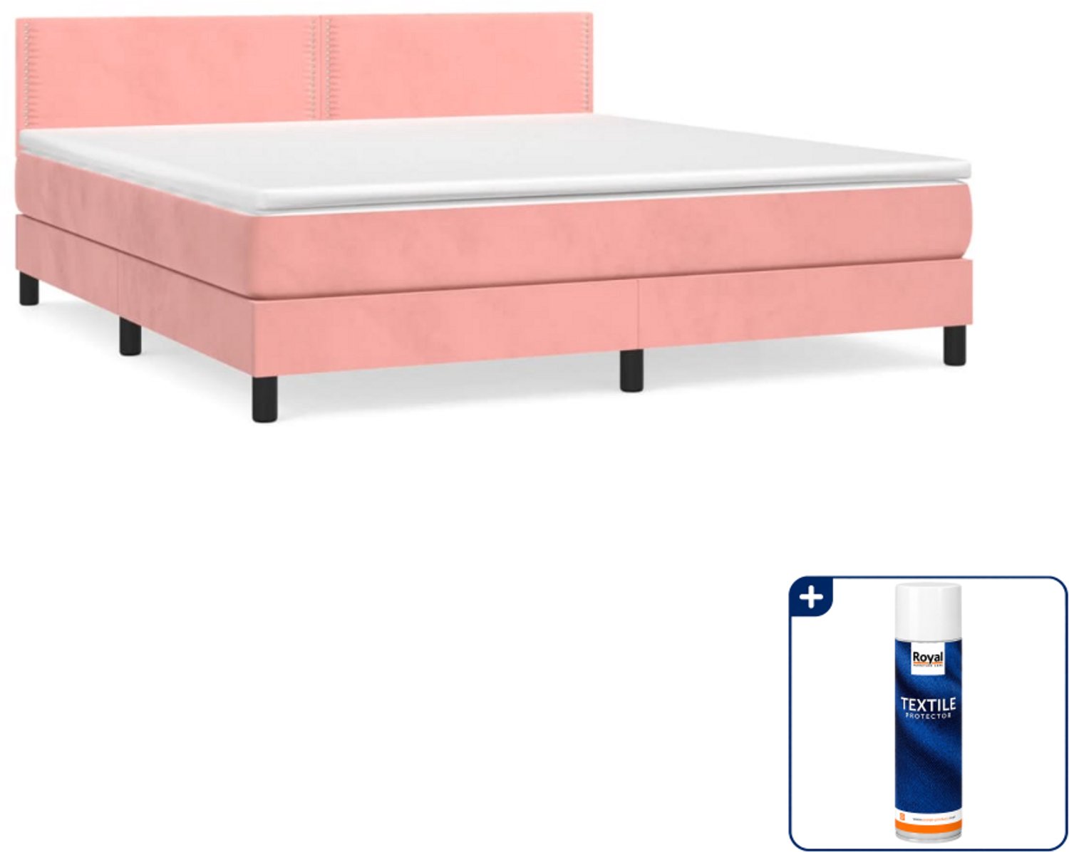 vidaXL Boxspring Kingsize - 180 x 200 cm - fluweel - roze - Inclusief textielbeschermer 500 ml