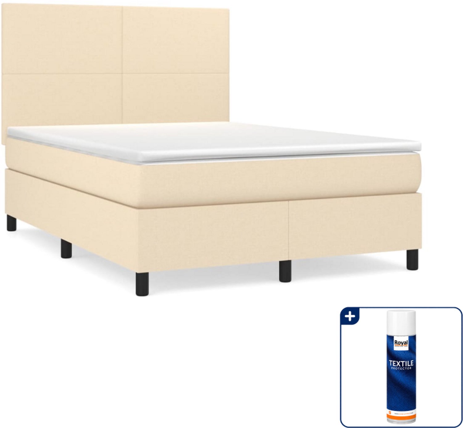 vidaXL boxspring met matras 140 x 190 cm - stof - crème - Inclusief textielbeschermer 500 ml