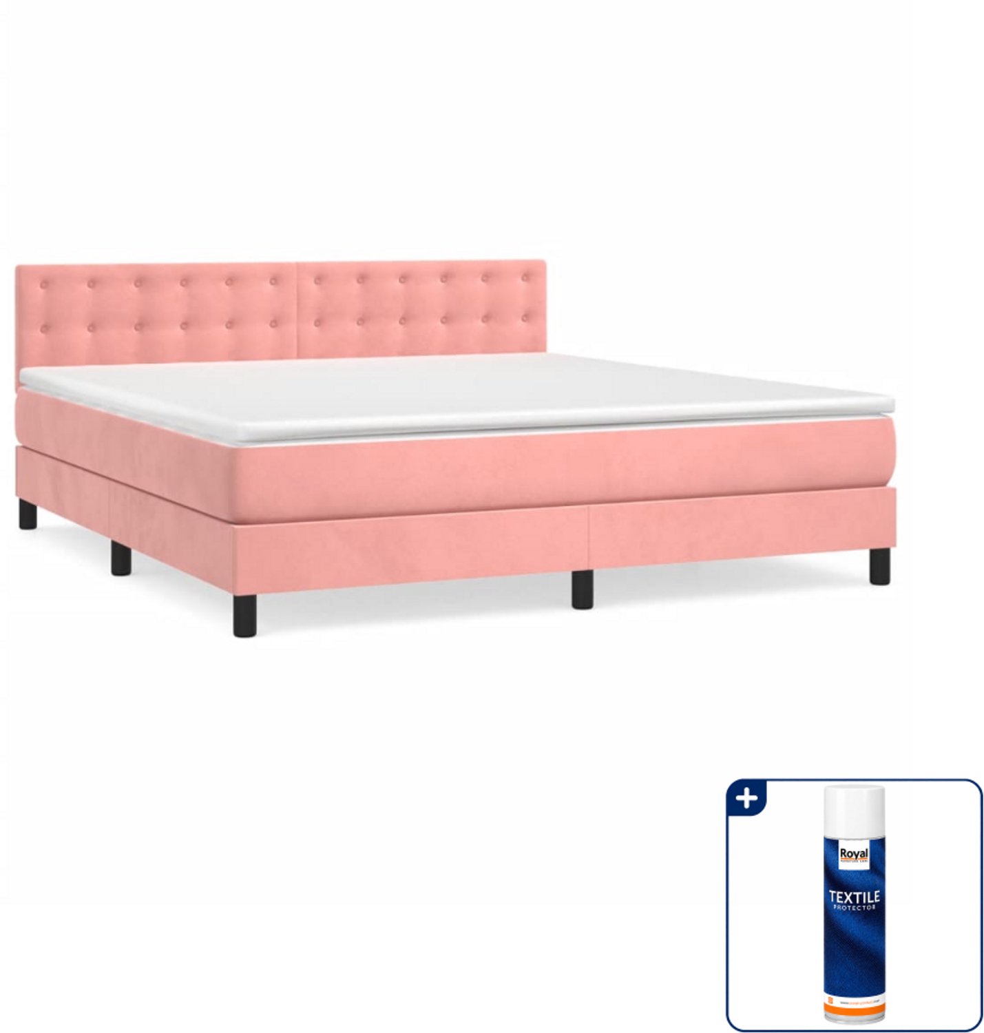 vidaXL boxspring Kingsize - 180 x 200 cm - fluweel - roze - Inclusief textielbeschermer 500 ml