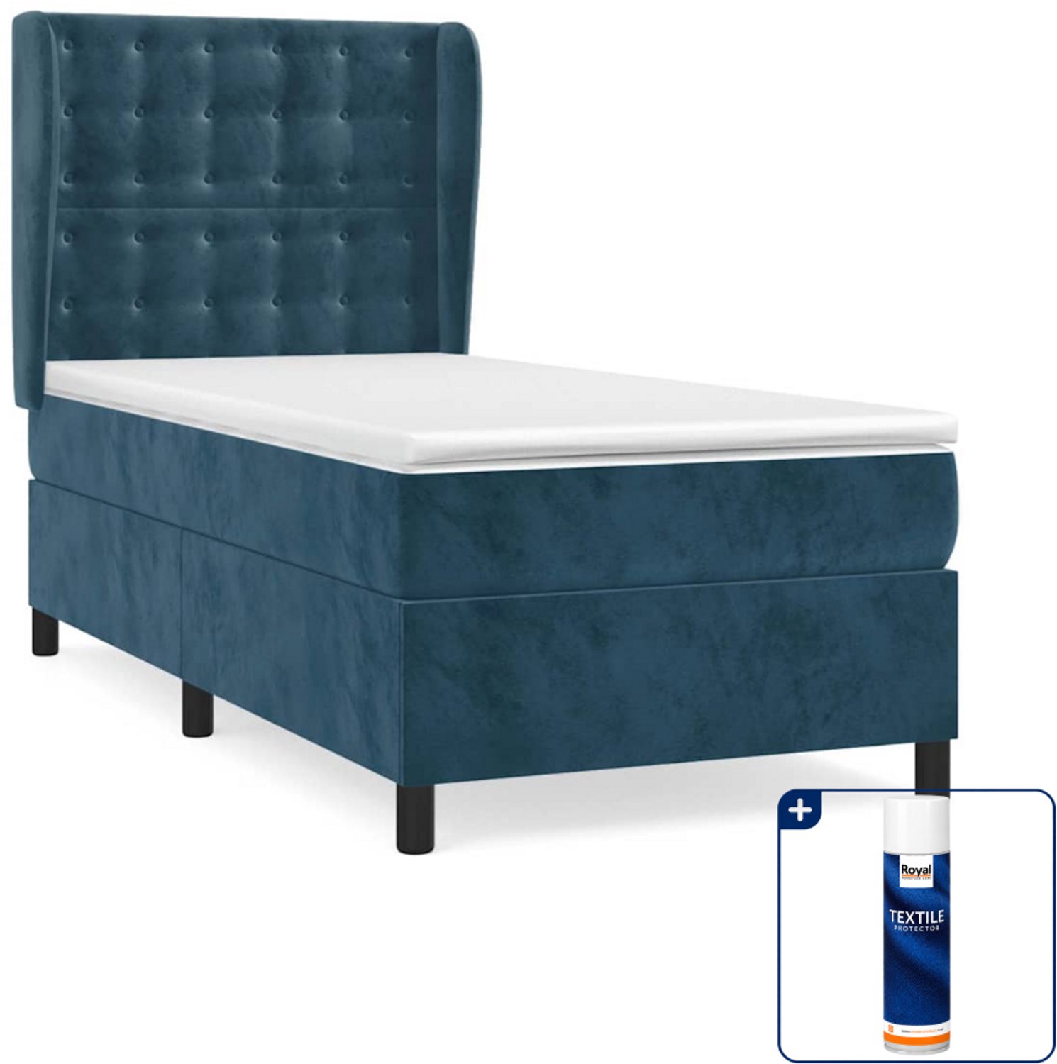 vidaXL boxspring met matras - 90 x 200 cm - fluweel - donkerblauw - Inclusief textielbeschermer 500 ml
