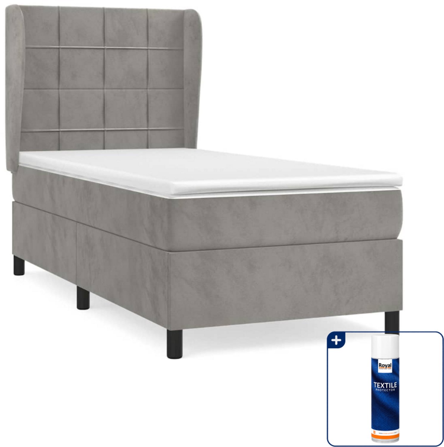 vidaXL boxspring met matras 90 x 200 cm - fluweel - lichtgrijs - Inclusief textielbeschermer 500 ml