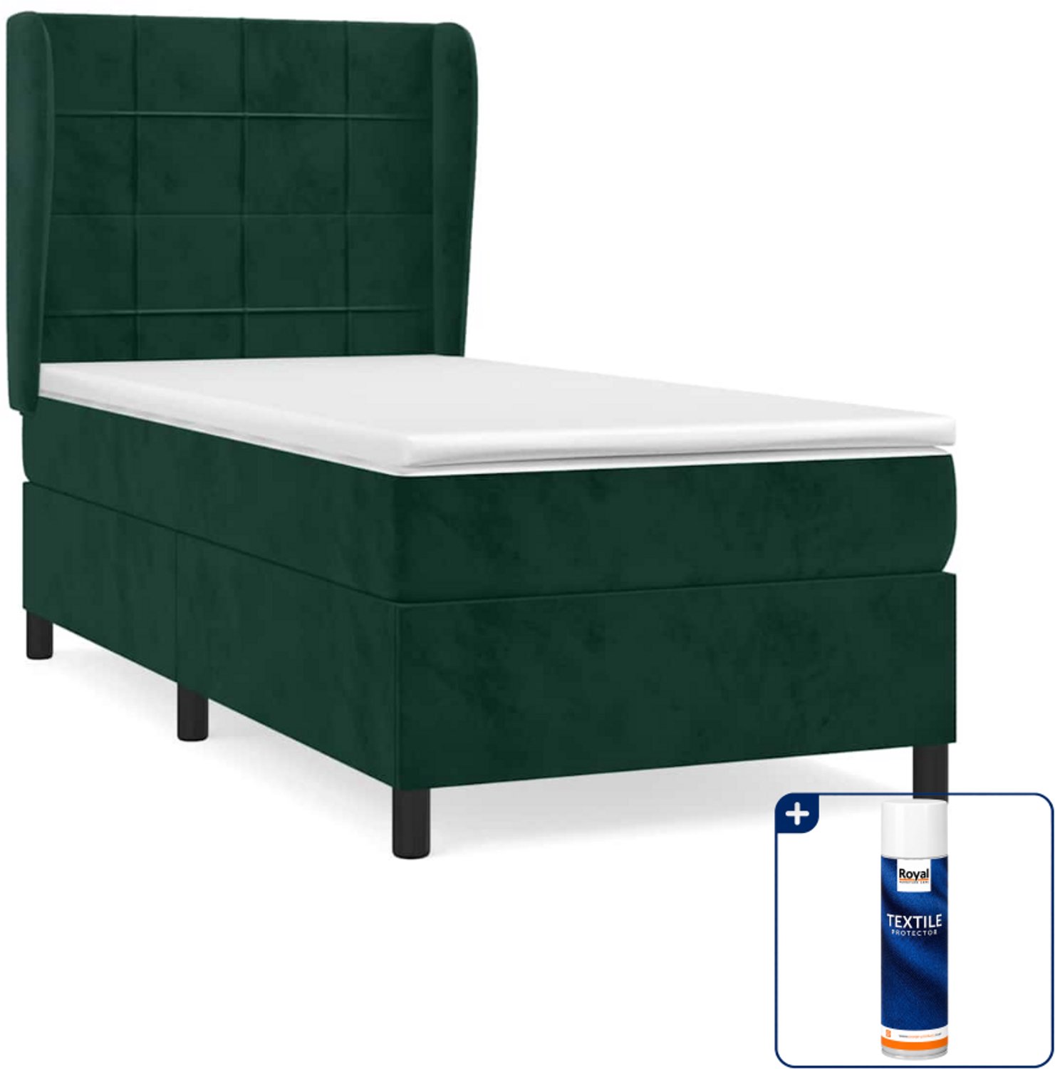 vidaXL boxspring met matras - 90 x 190 cm - fluweel - donkergroen - Inclusief textielbeschermer 500 ml
