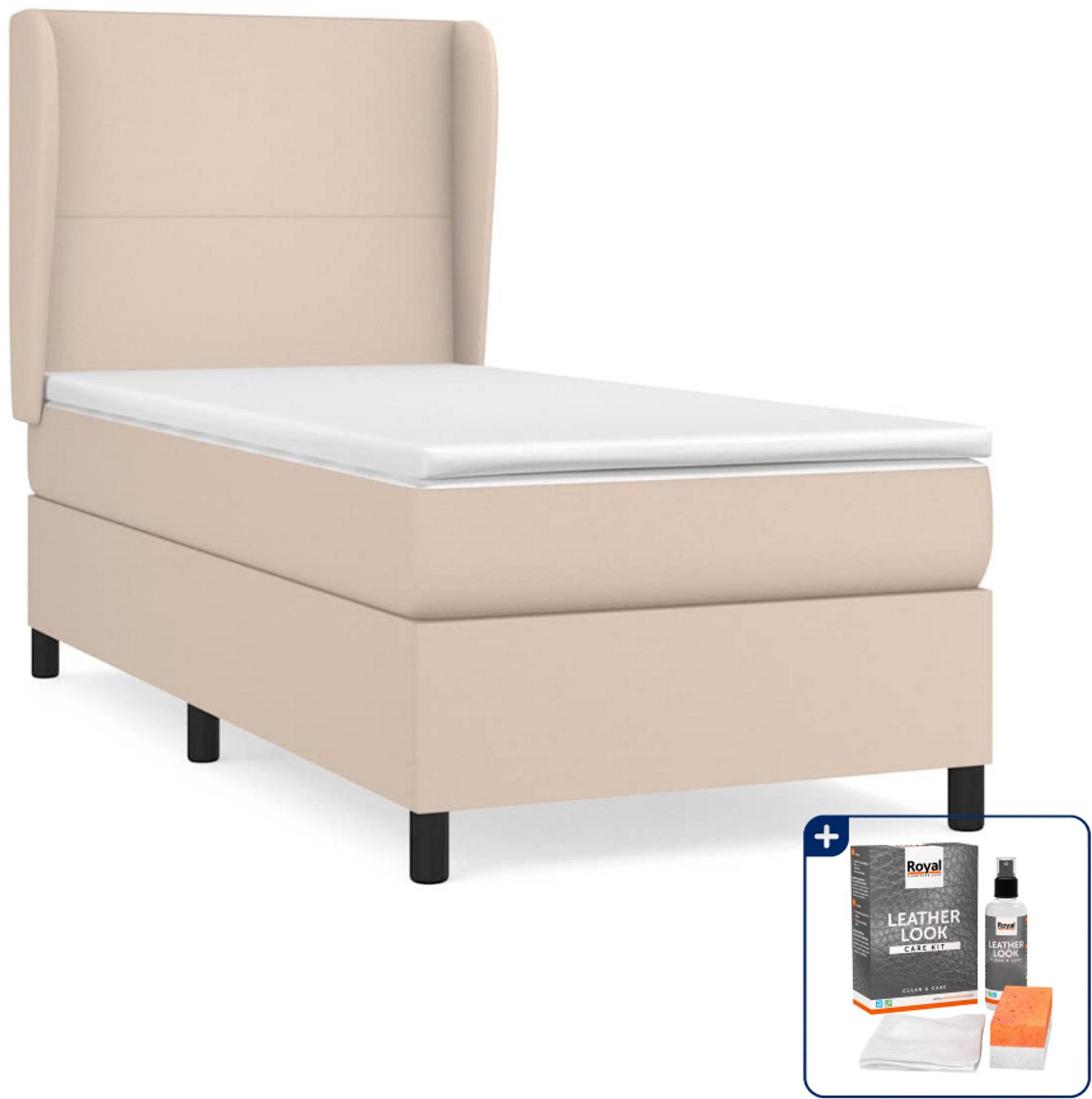 vidaXL boxspring met matras 90 x 190 cm - kunstleer - cappuccino - Inclusief onderhoudsset voor kunstleer 150 ml Bruin