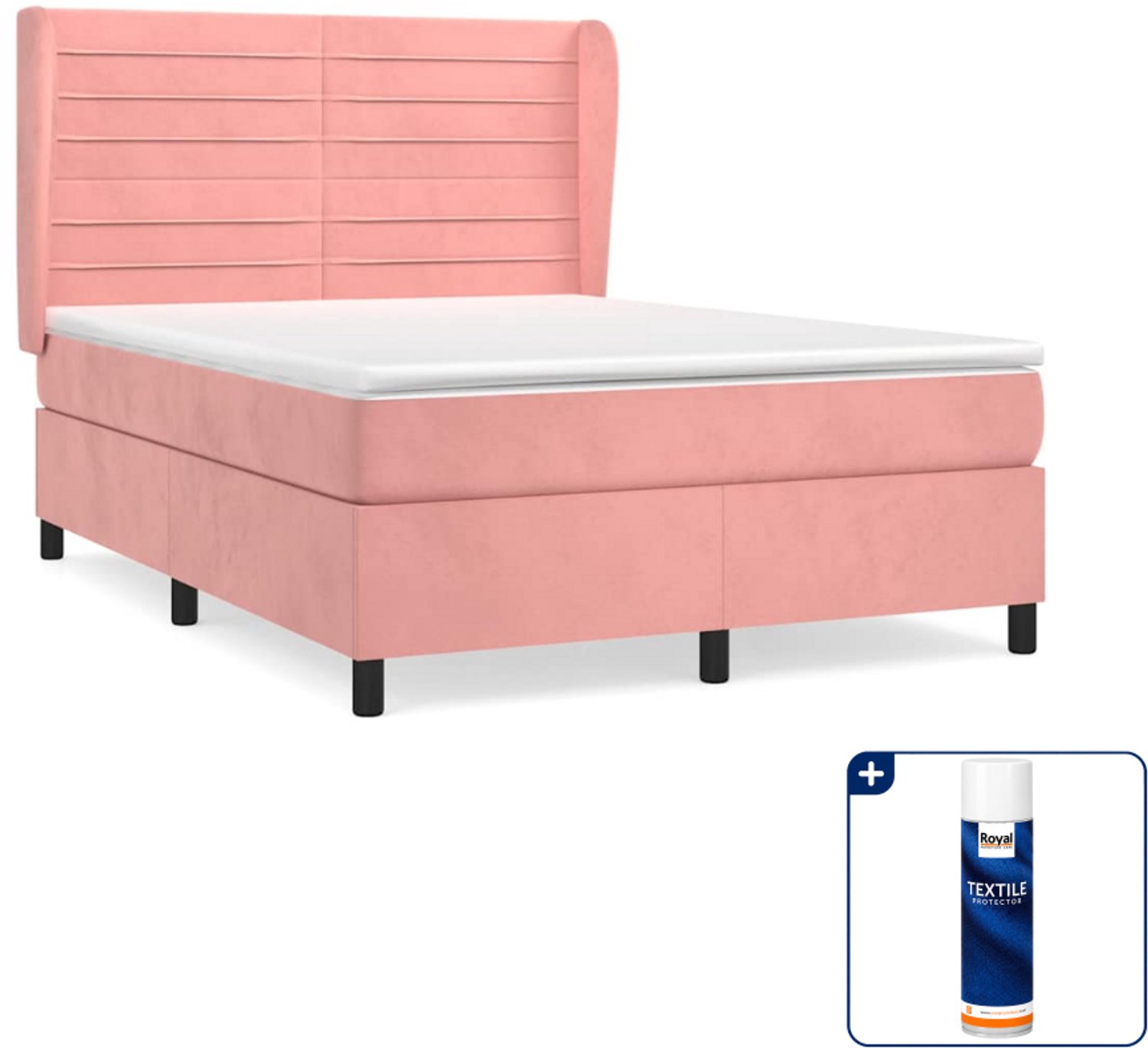 vidaXL boxspring met matras 140 x 190 cm - fluweel - roze - Inclusief textielbeschermer 500 ml