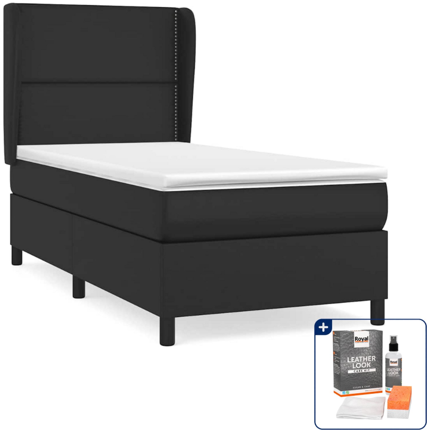 vidaXL boxspring met matras 100 x 200 cm - kunstleer - zwart - Inclusief onderhoudsset voor kunstleer 150 ml