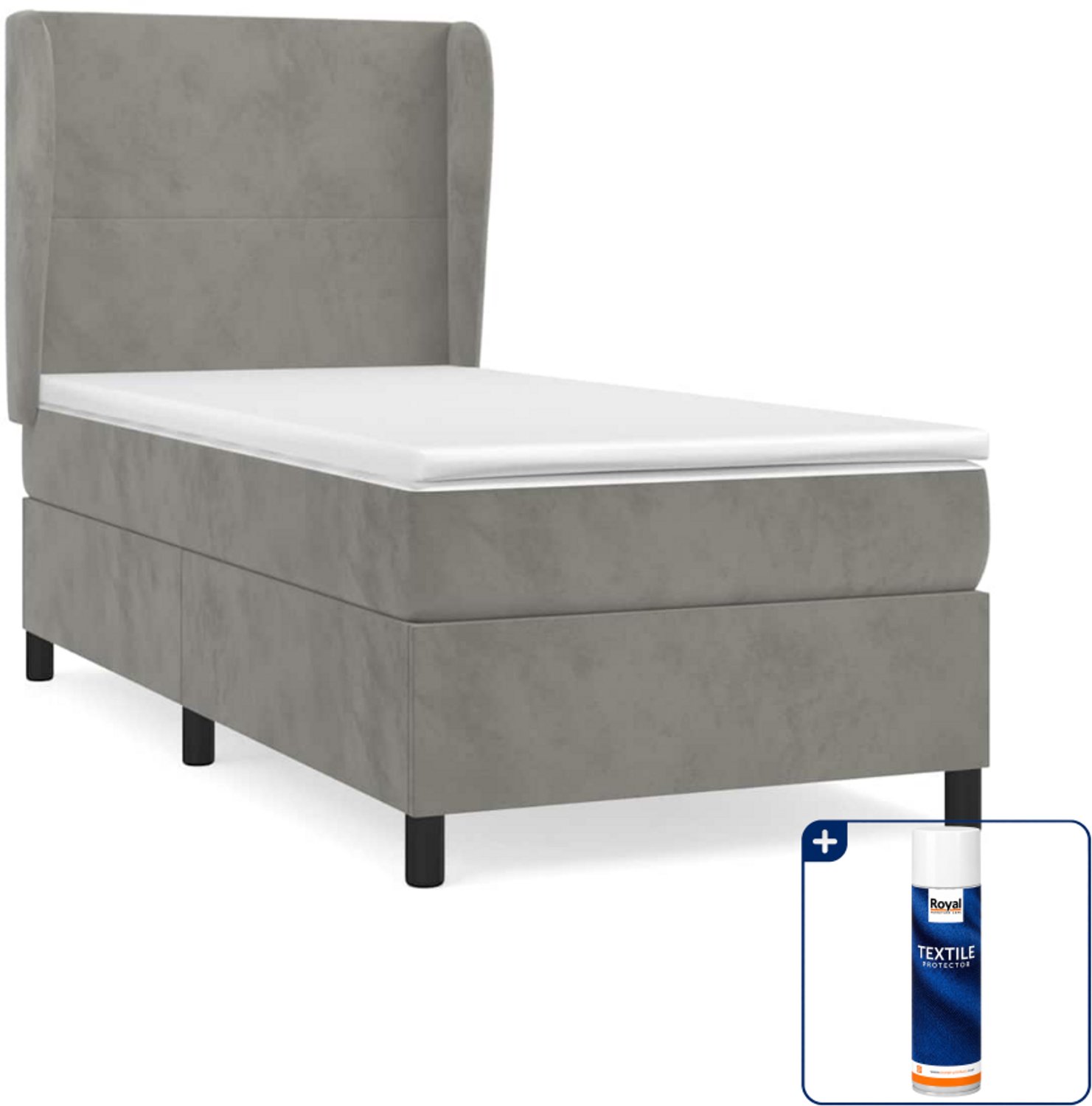 vidaXL boxspring met matras 90 x 200 cm - fluweel - lichtgrijs - Inclusief textielbeschermer 500 ml