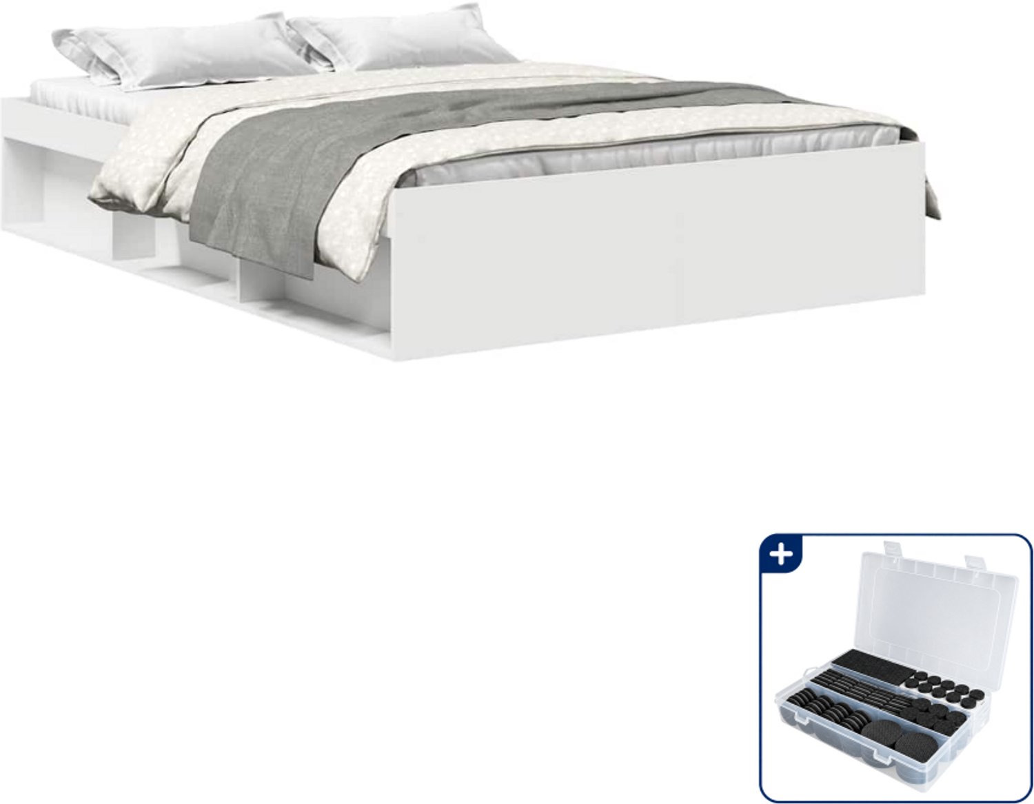 vidaXL bedframe 120 x 190 cm - wit - Inclusief antikrasvilt 177-delig Zwart