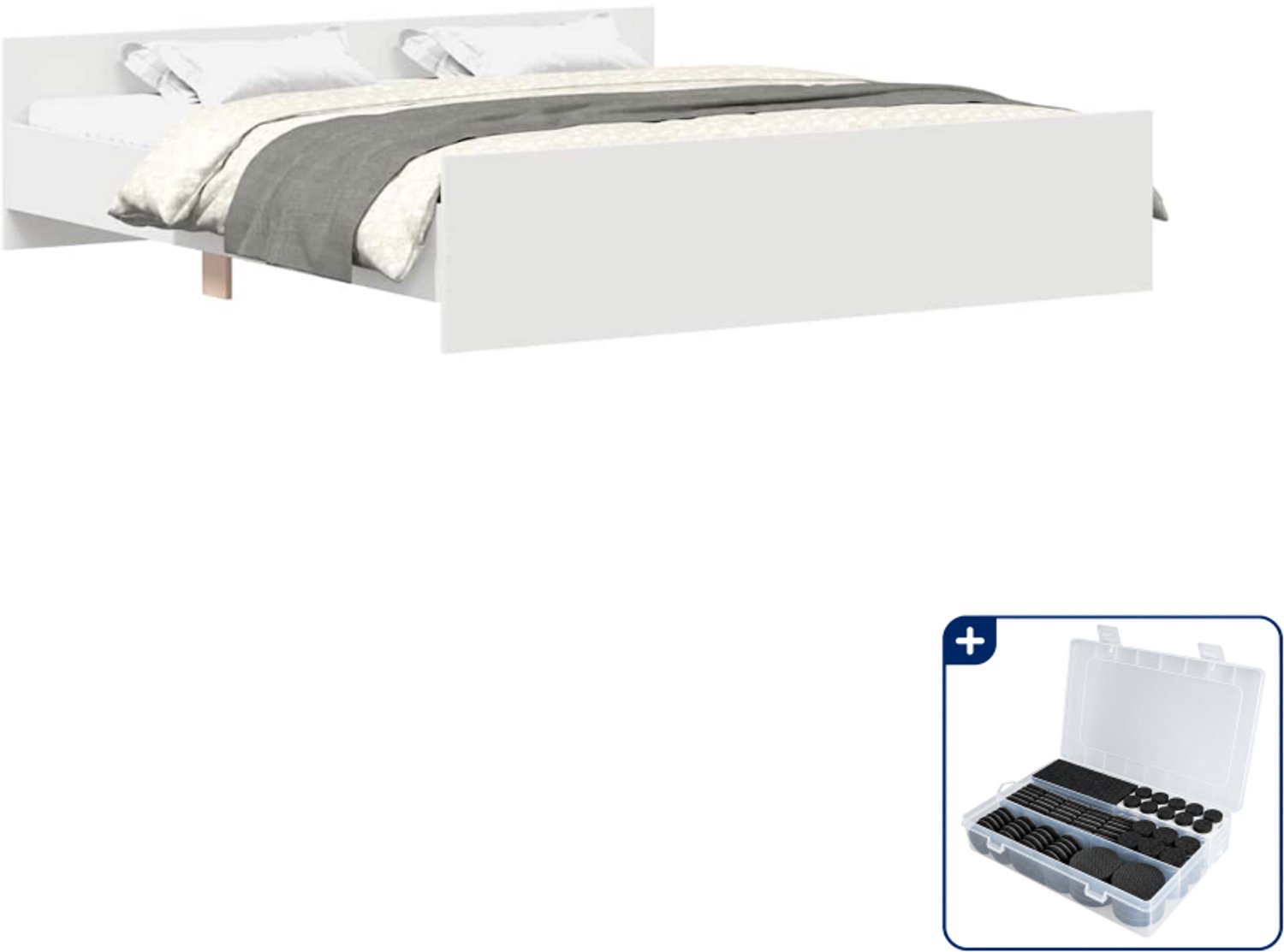 vidaXL bedframe Queensize - 160 x 200 cm - wit - Inclusief antikrasvilt 177-delig Bruin